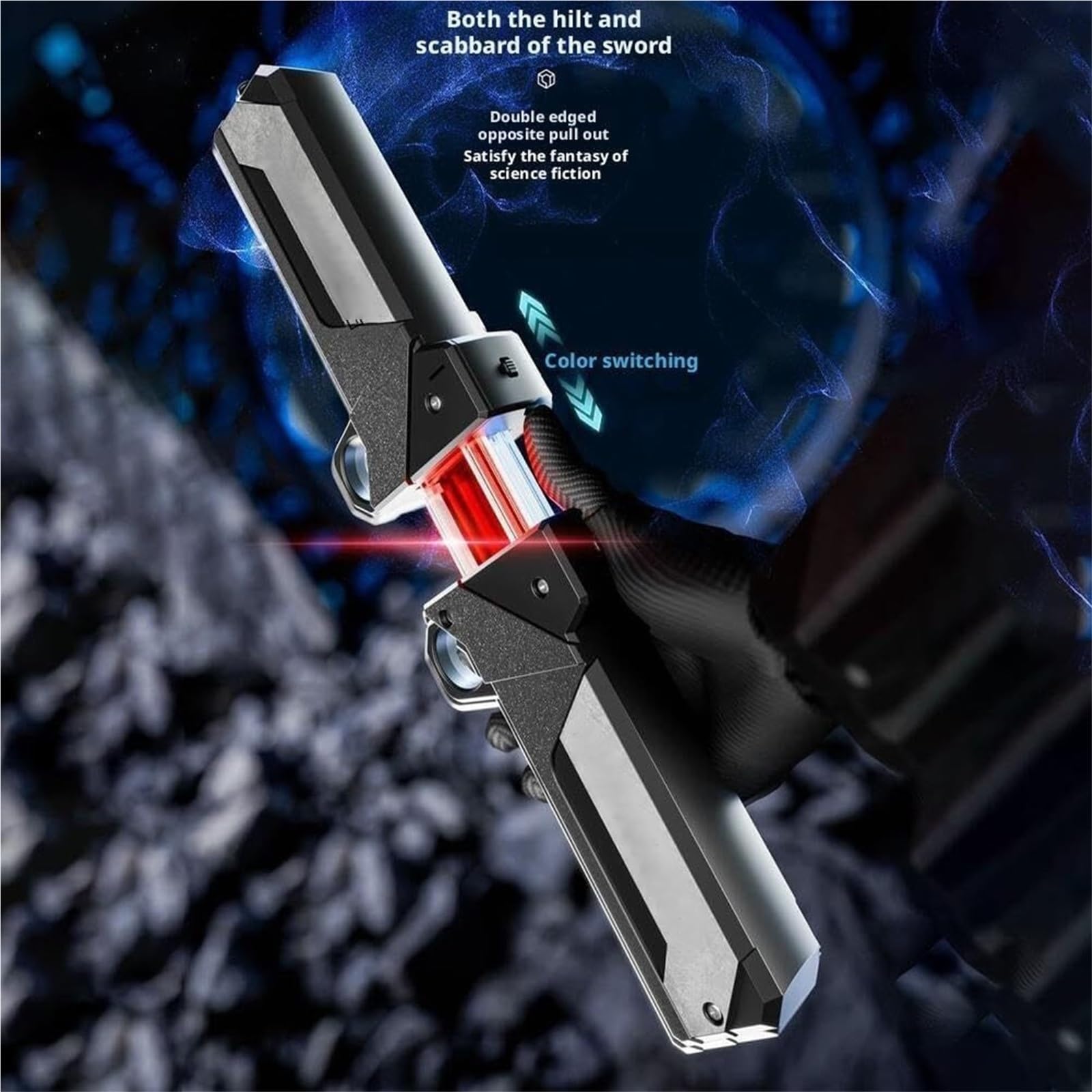 Generico Giocattolo con Spada Laser Retrattile A Due Colori, Spada Laser 2 in 1 con Impugnatura Reversibile Rossa/Blu for Giochi di Ruolo, Feste E attività di Gioco di Ruolo