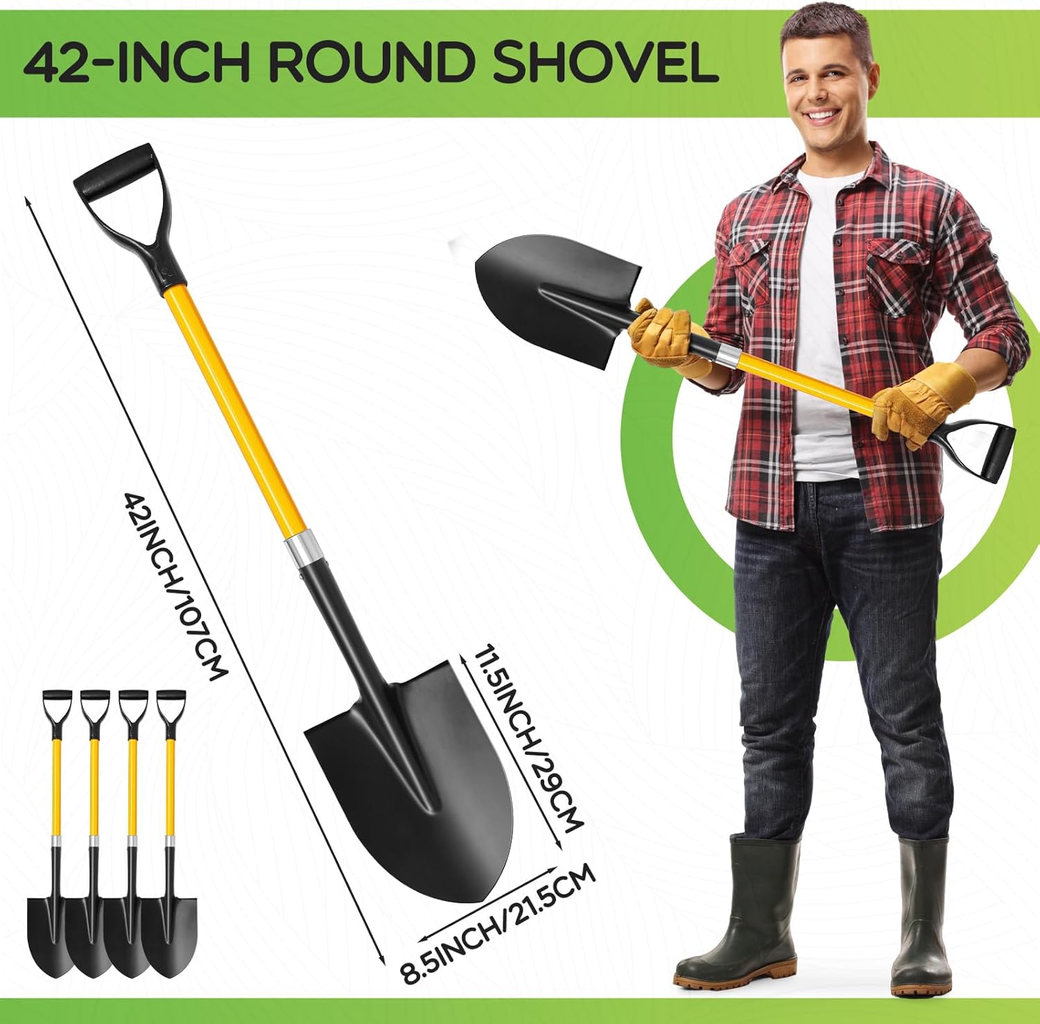 4 Pack Heavy Duty Digging Shovel Long Metal Shovel with Comfortable D Handel, Trenching Digging Spade for Garden Landscaping Construction, Snow Beach Sand(Water Drop)