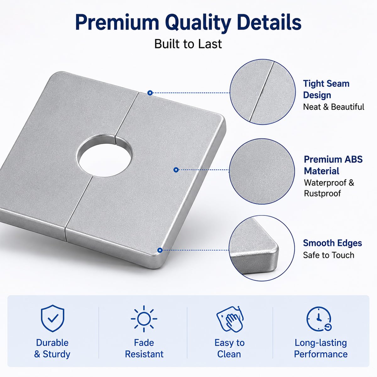 Roseta para Mezclador de Ducha 22mm, Tapa para Tubería de Radiador Cuadrada, Placa de Pared Autoadhesiva para Agujeros en Pared, Acabado Cromado Plateado, Lote de 4 Piezas para Grifo