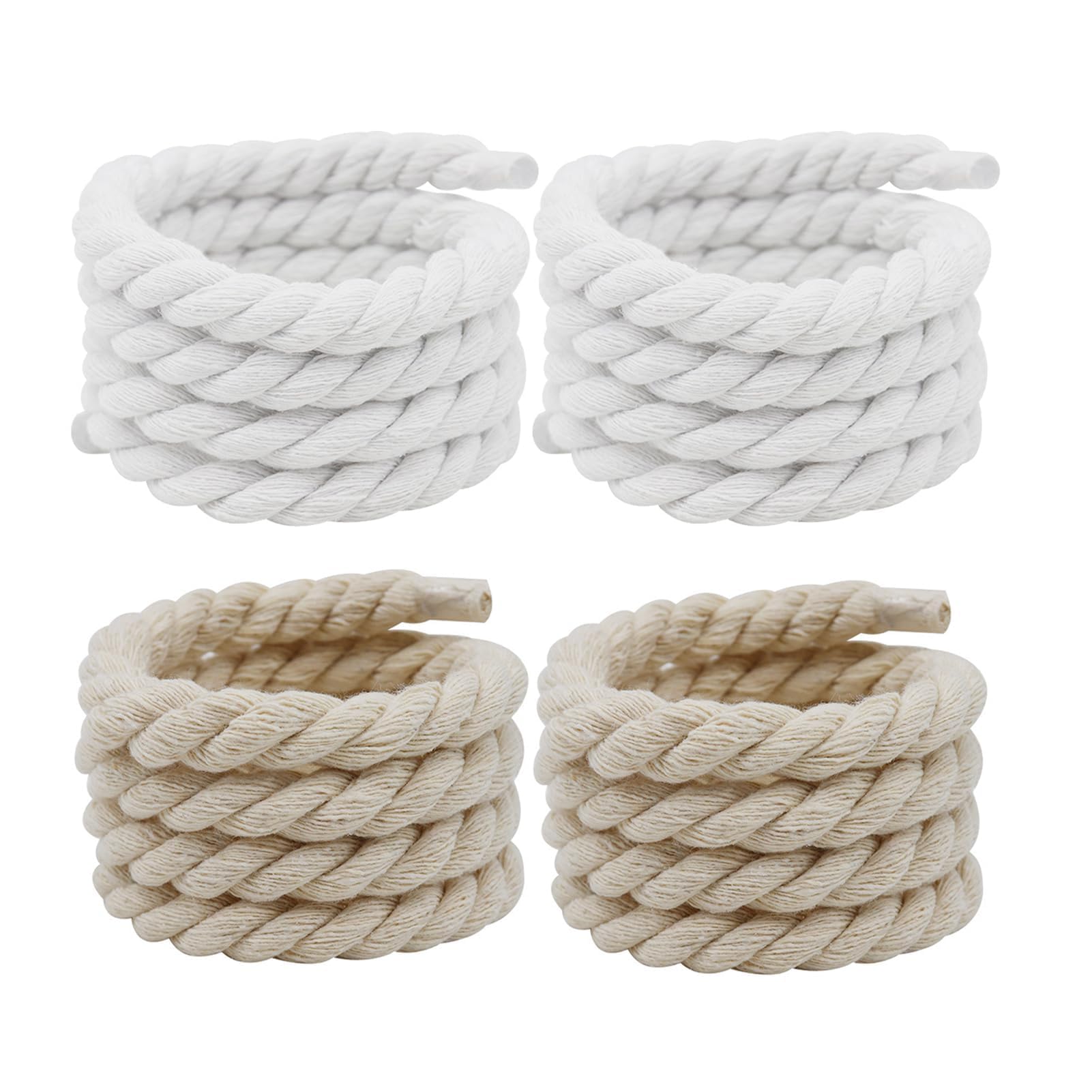 Rope Laces, 2 pary szerokich, okrągłych sznurowadeł sznurowanych do butów sportowych - 2 pary wysokiej jakości okrągłych sznurowadeł z bawełny - biały i beżowy - 160 cm, biały beżowy, 150