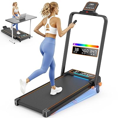 Walking Pad with 15% Incline & Dual LED Display, 3.5HP Foldable Walking Pad Treadmill, 4 in 1 Walking Pad with Handle Bar, Portable Treadmills for Home 350LBS, 4 Adjustable Incline, RGB Light