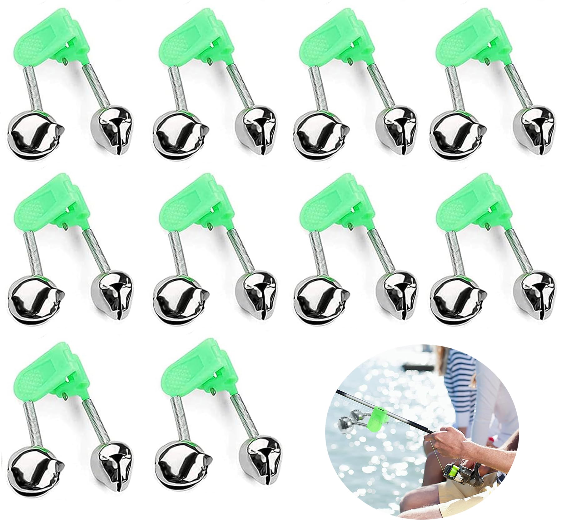 Cloche de Pêche 10 pièces Alarme Morsure Indicateur Cloche Clips Canne à Pêche Plein Air