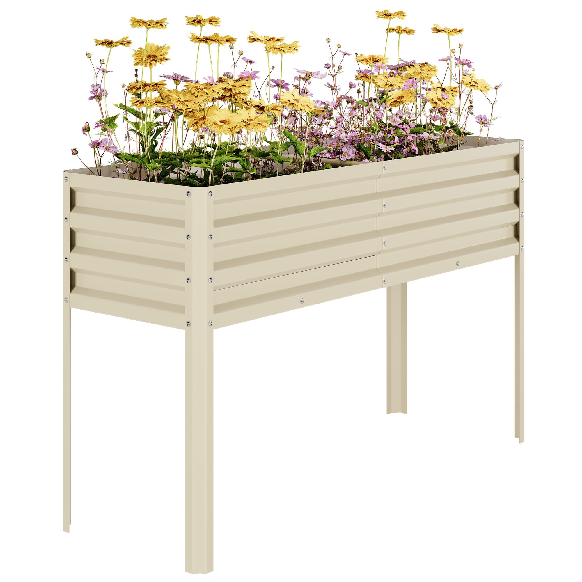 Aptliton Beige Elevated Metal Raised Garden Bed 127 X 45.7 X 80 Cm, Galvanized Planter Box With Legs For Vegetables & Herbs, Deep Outdoor Raised Planter With Drainage Holes, Rust Resistant, Easy Assembly