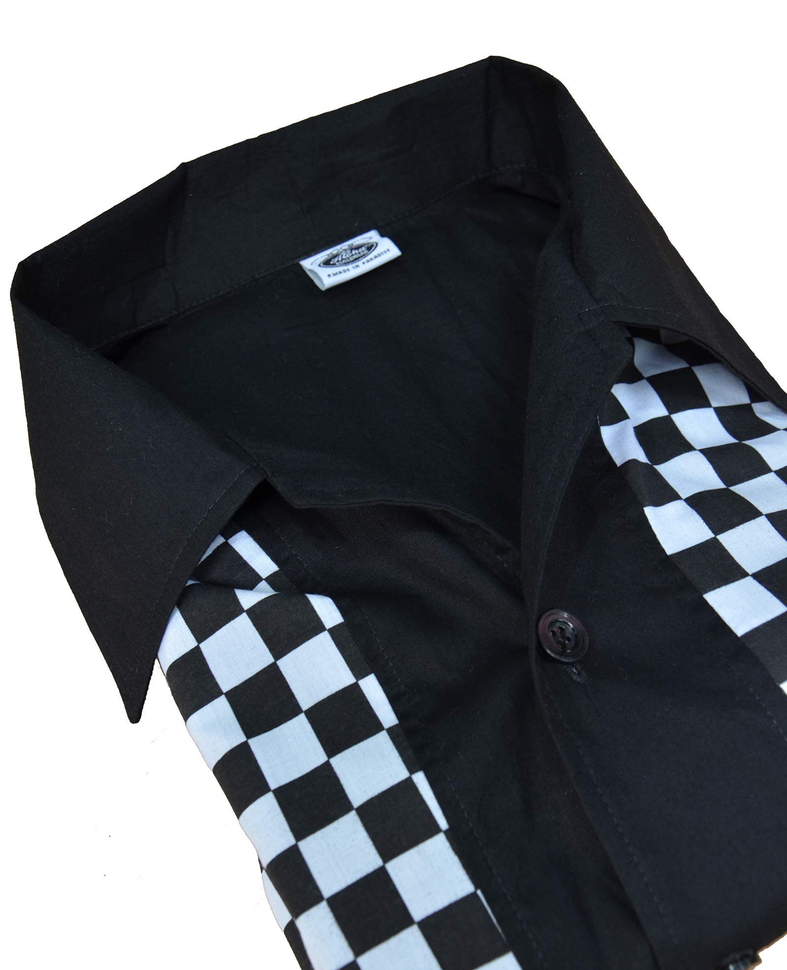 Herren Bowling Shirt Bowlinghemd Karo Check Ska Rockabilly kariert, Schwarz