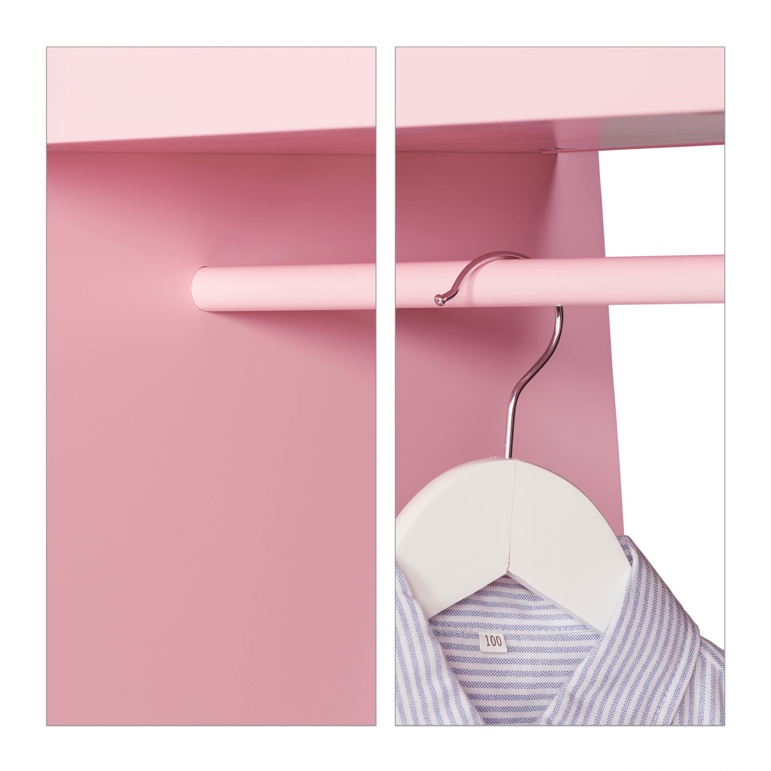 Relaxdays Perchero Infantil, 5 Compartimentos, Colgador de Ropa Niñas, con Gancho y Espejo, 107 x 97,5 x 61 cm, Rosa