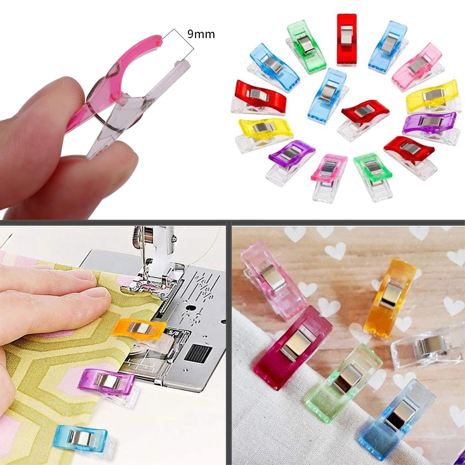 100 Clip Per Cucire Multicolore + Forbici | Fermagli Per Tessuti, Quilting, Fai Da Te | Mollette Da Stoffa Senza Forare | Accessori Cucito