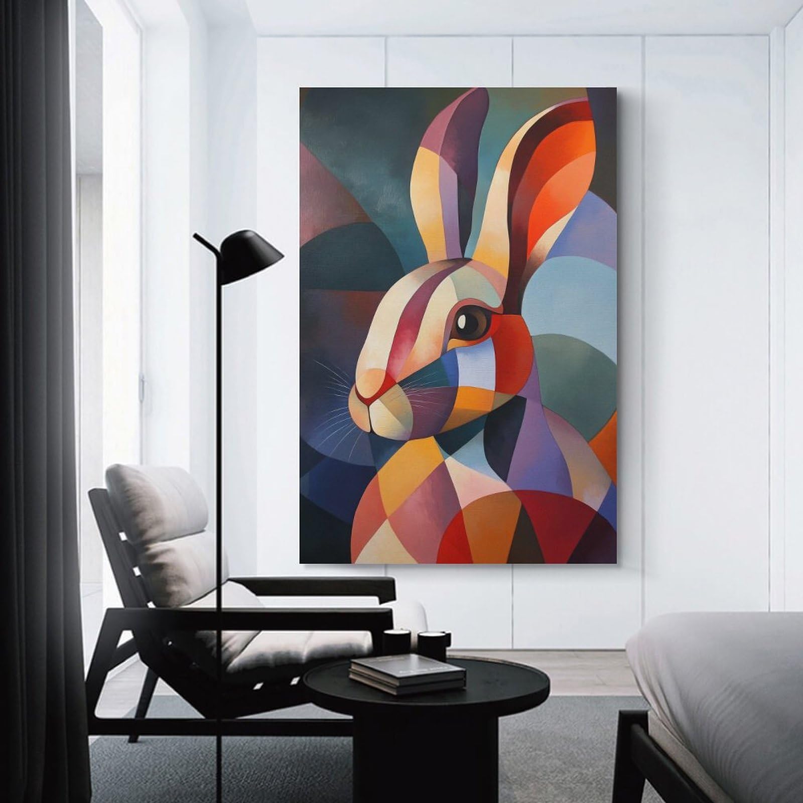 Junmoney Unframe-Style-3-1 Geometric Rabbit Painting Wall Art Print, 24X36inch(60X90cm), For Office, Study Or Home Workspace, Decorative Artwork For Productive Spaces