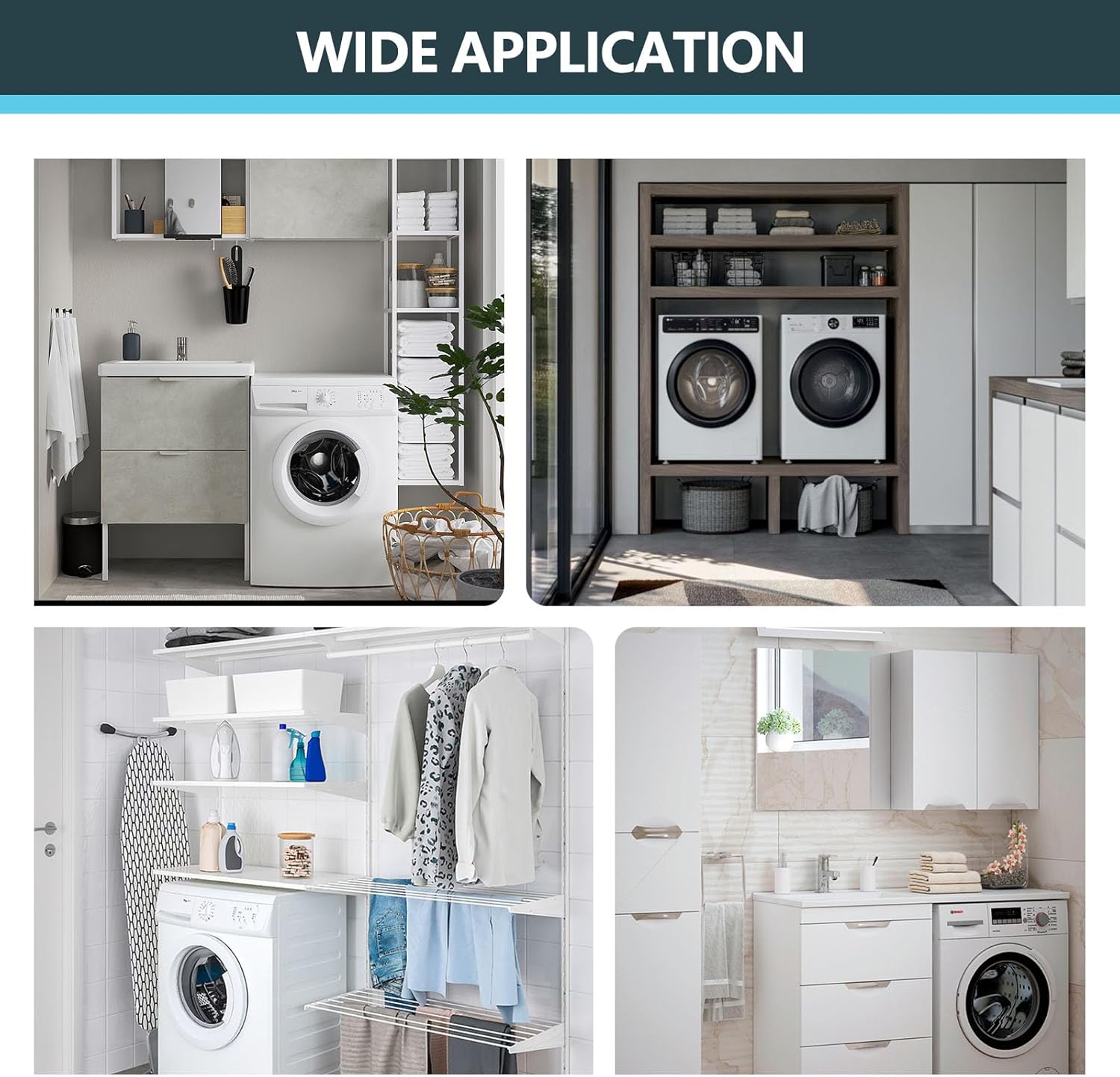 Examples of wide application for the washing machine outlet box in different laundry settings