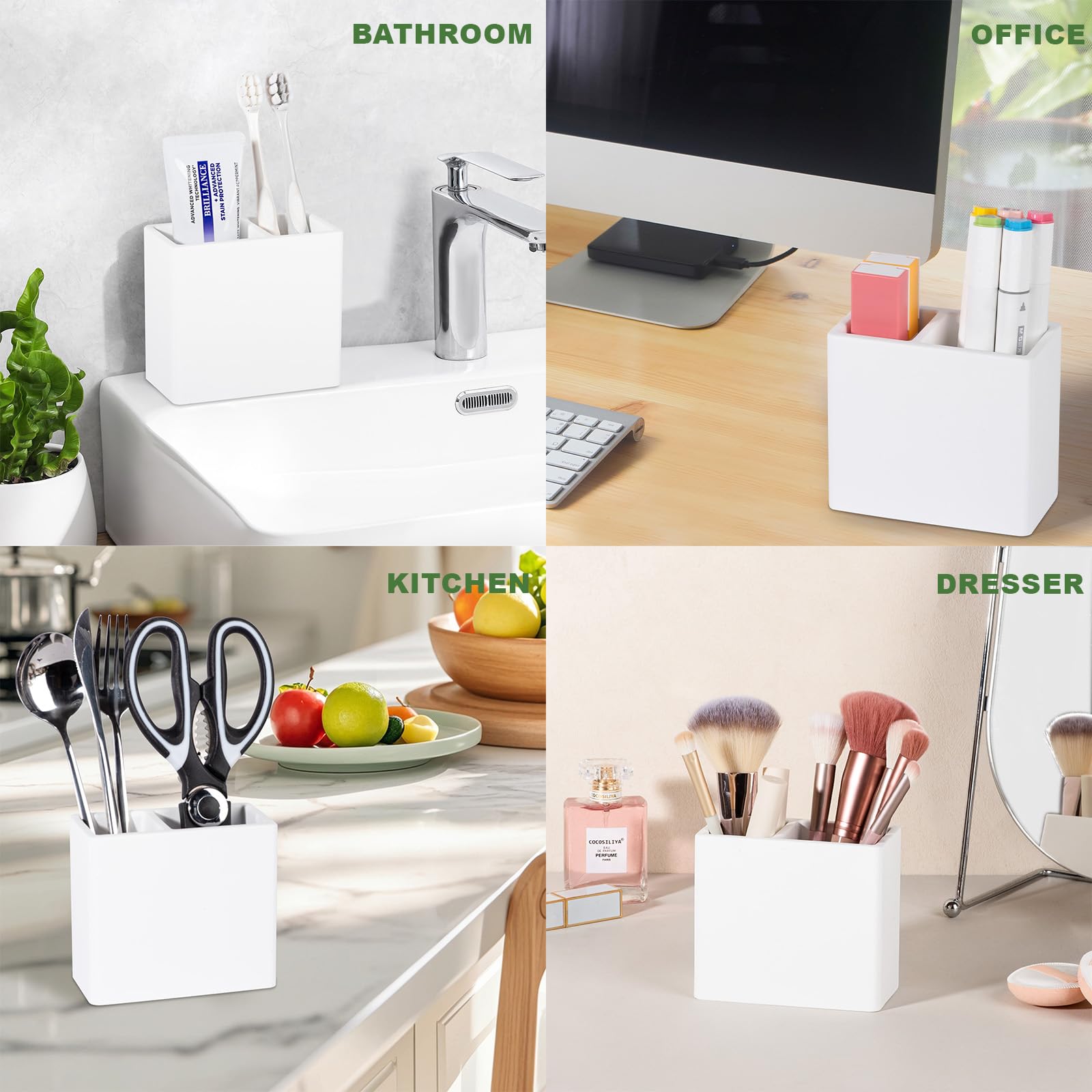 Diatomit Zahnbürstenhalter mit 2 Schlitzen, Zahnbürstenhalter für Badezimmer, Kinder, elektrische Zahnbürste und Zahnpasta, Organizer für Arbeitsplatte, Dusche, Schminktisch, Weiß