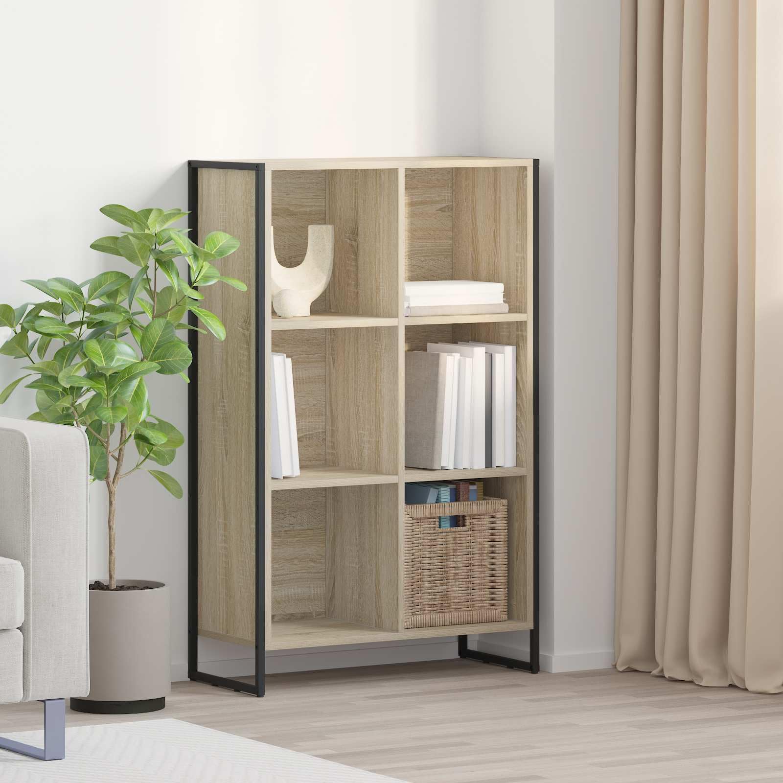 Libreria Sonoma, 99,5 x 30 x 108,5 cm, in legno, stile industriale, con 6 scomparti, per soggiorno, studio e ufficio, resistente, divisorio moderno, facile da pulire