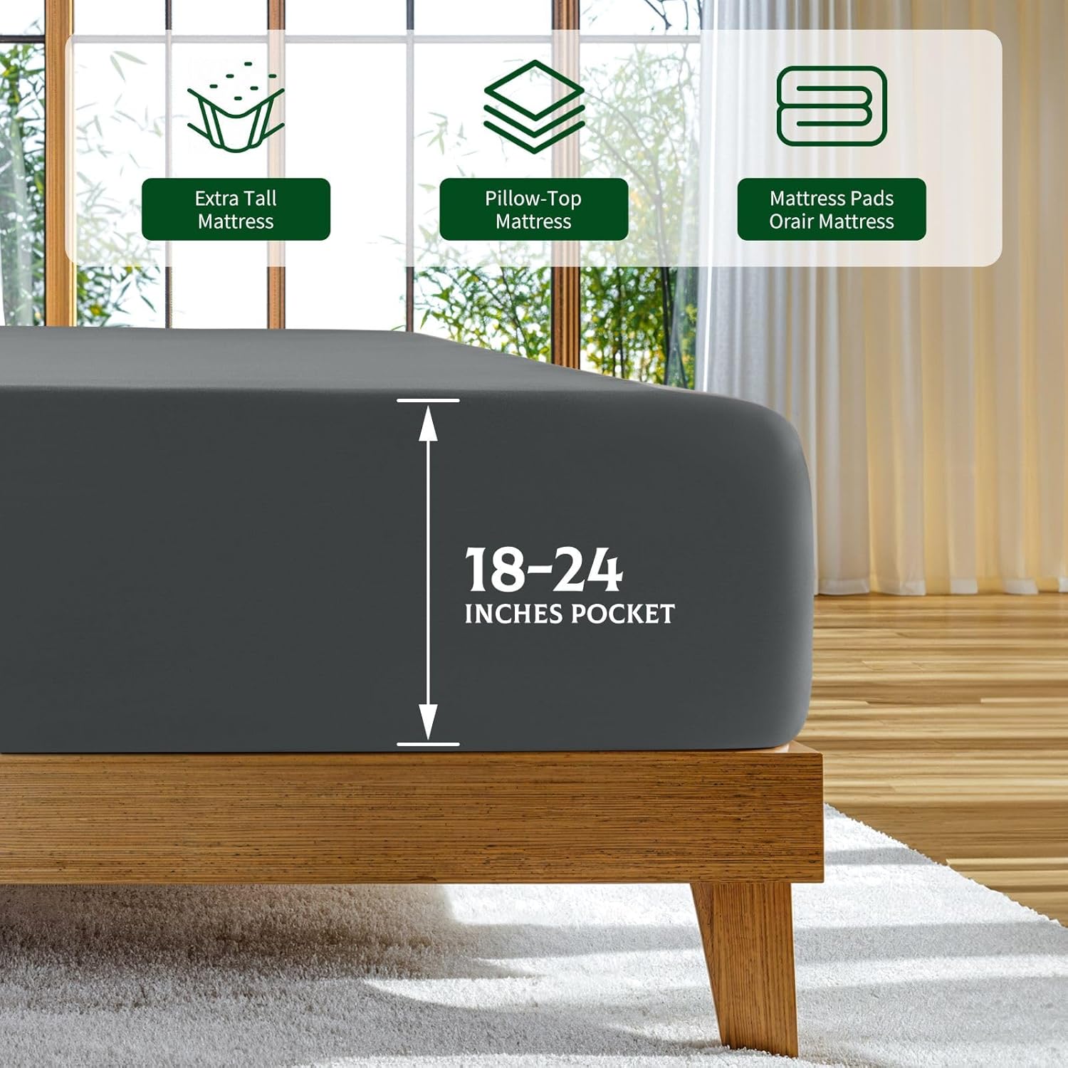 bamboo sheets queen showing deep pocket fit on mattress corner