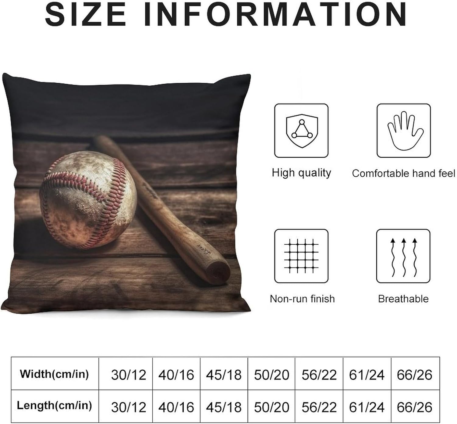 Zippered Pillow Cover, Pillow Protector, Baseball On Wooden Printed Pillow Cover of 4, Pillow Not Included