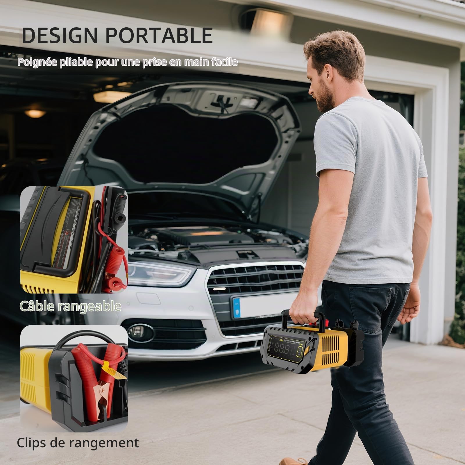 Haistio Chargeur intelligent 26A, 6V/12V/24V, écran LCD, entretien, charge d'entretien et sulfatation pour AGM, lithium, LiFePO4, acide plomb (moto, camping-car)