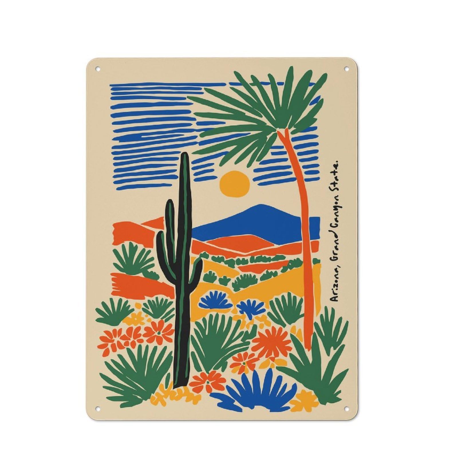 Junmoney Style-6 Vintage Tin Sign 40X30cm With Arizona Grand Canyon State Illustration For Home Bar Wall, Metal Sign Decor For Home Bars And Entertaining Spaces