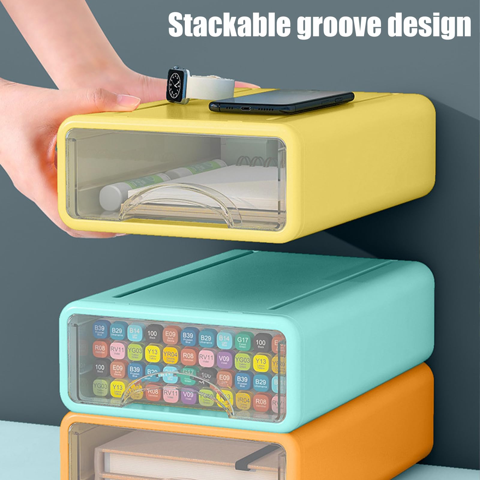 Organizer da scrivania con cassetti, cassetti impilabili con scomparti, organizzazione da scrivania per forniture per ufficio, trucco, matite, nastro, gomme, graffette, caricatori (2S2M)
