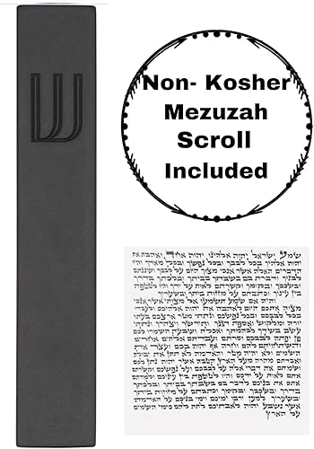 Miniatura 104 de A&S Mezuzot Moderna funda de mezuzá de hormigón con pergamino, fácil de despegar y pegar Mezuza (gris + espinilla grabada, 5 pulgadas)