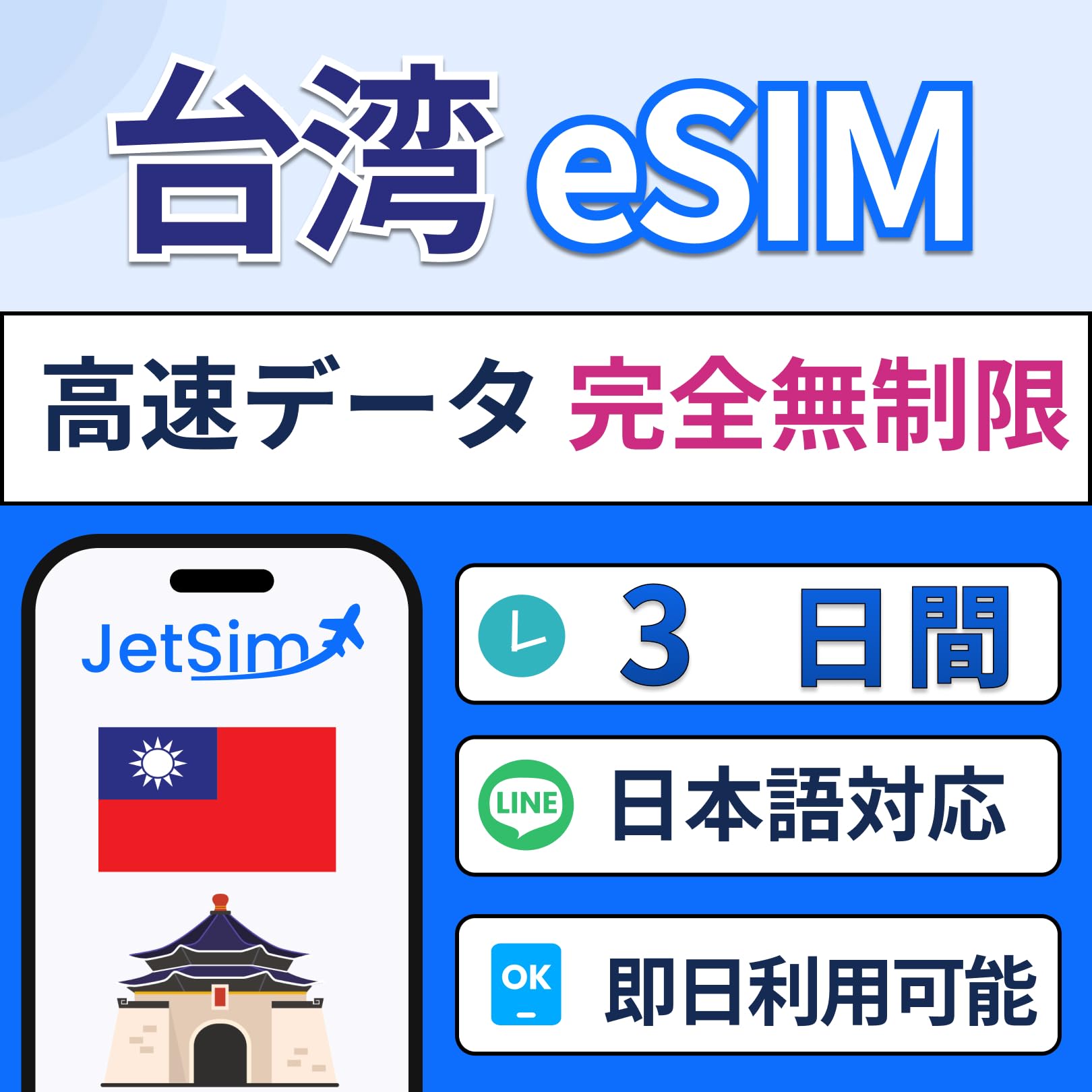 Amazon.co.jp: 台湾 eSIM 3日間 高速データ無制限 プリペイドeSIM esim