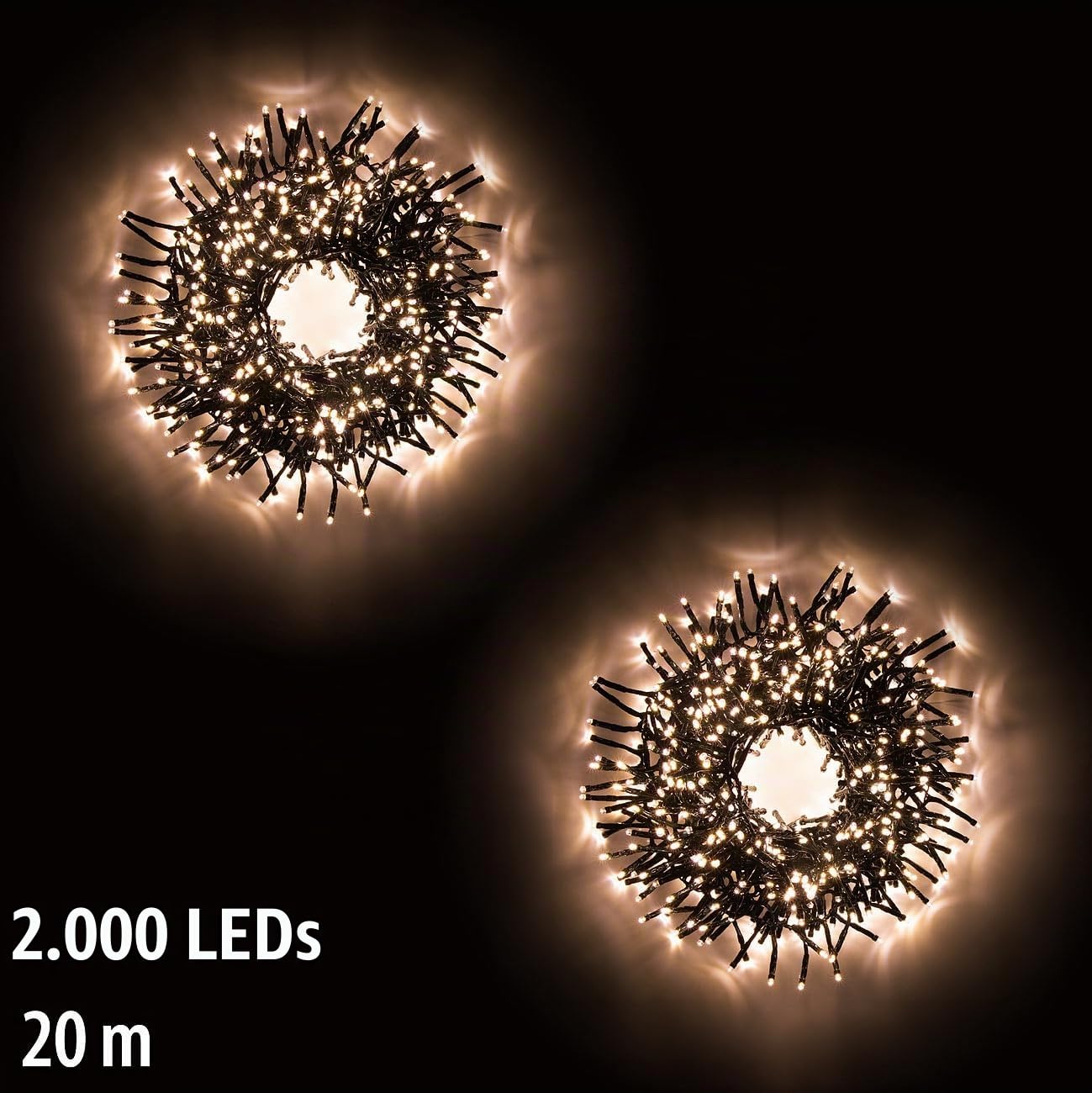 Lunartec Lichterkette Fenster: 2er LED-Büschel-Lichterkette, 2.000 LEDs, 8 Modi, IP44, 18 m, warmweiß (fürs Fenster, Lichtergirlande Garten, Baum)