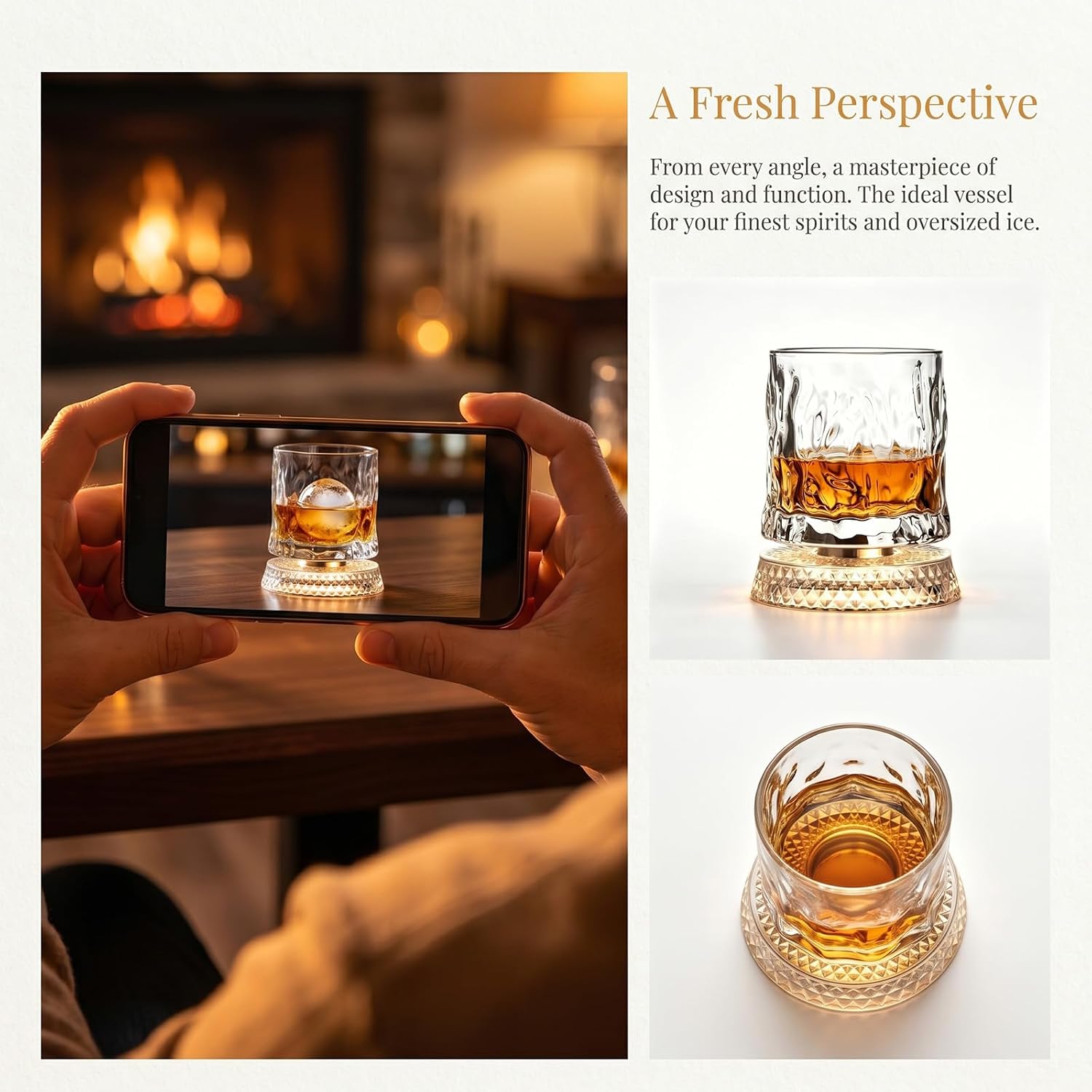 Spinning Whiskey Glasses Set of 2-360 Rotating Crystal Whiskey Glass with Heavy Base, Lead-Free Old Fashioned Rocks Glasses for Bourbon Scotch Cocktail, Unique Drinking Glasses Gift for Men ，D-set：2