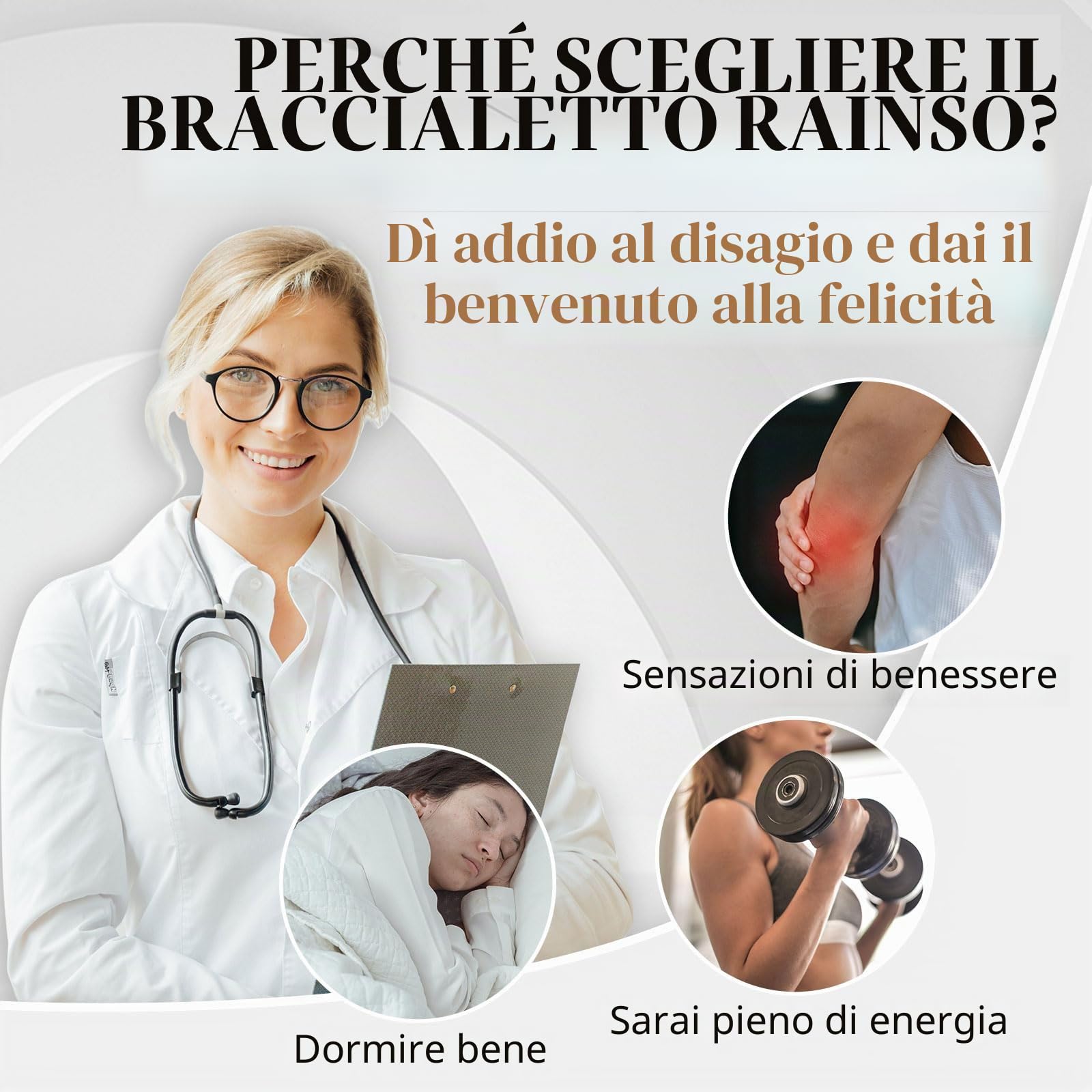 Rainso bracciale da donna in titanio con forti magneti, in sacchetto regalo + strumento per la rimozione in omaggio
