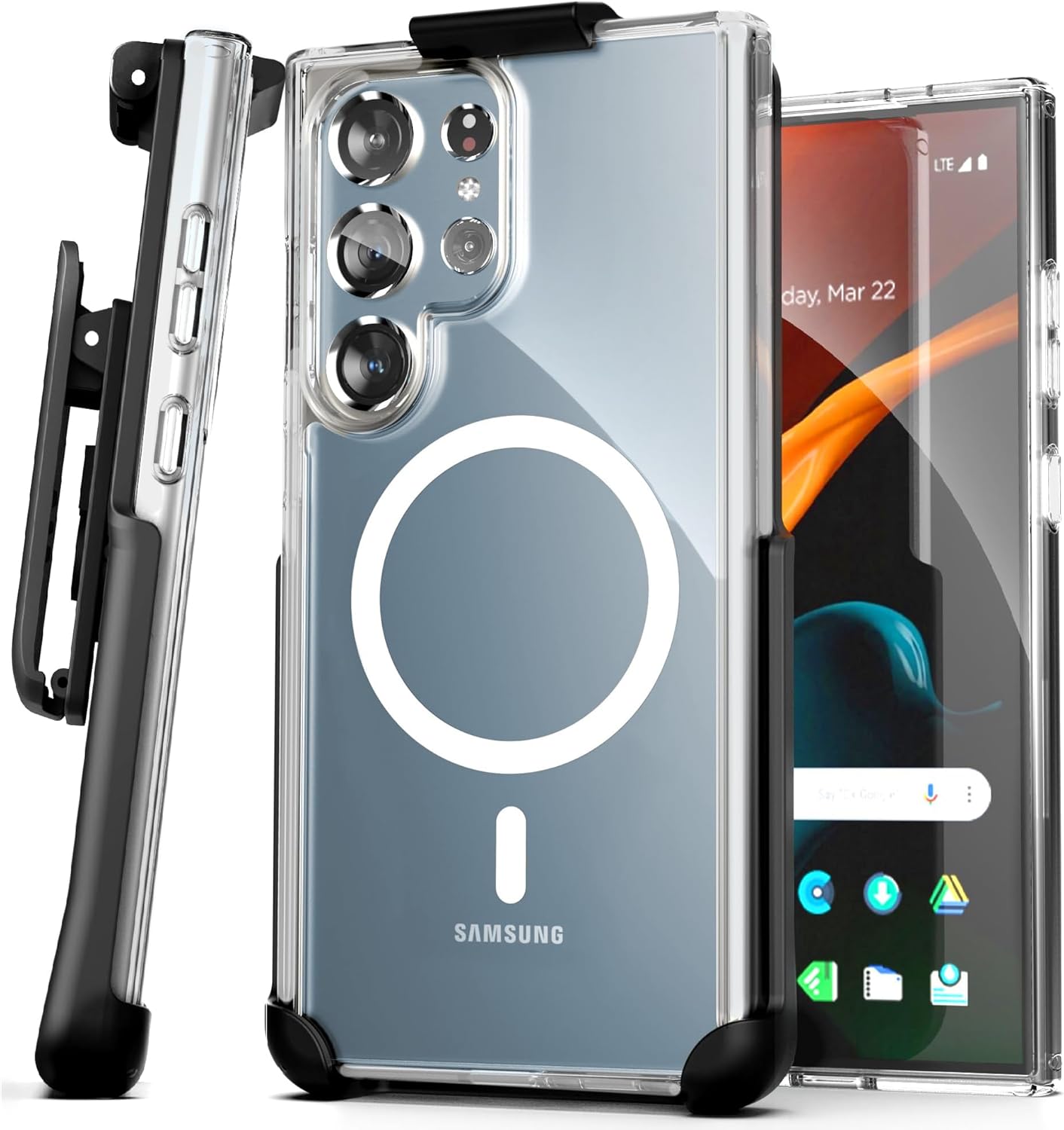 Encased Belt Case Designed for Samsung Galaxy S24 Ultra with Phone Holster Clip (Crystal Clear) (S24 Ultra)