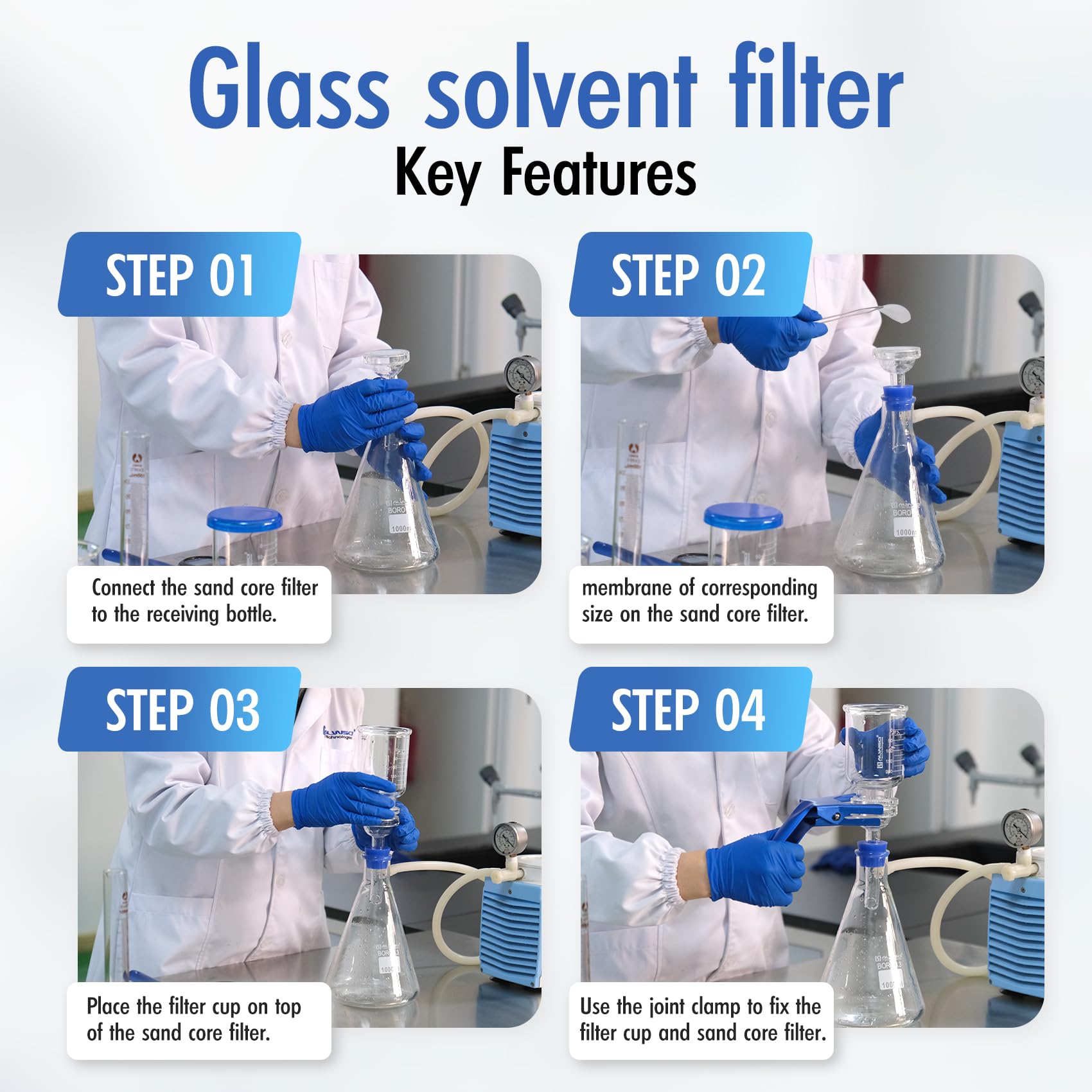 ALWSCI 1000mL Filtre de Verrerie de Laboratoire et Entonnoir Gradué de 300 mL, Appareil de Filtration pour Laboratoire