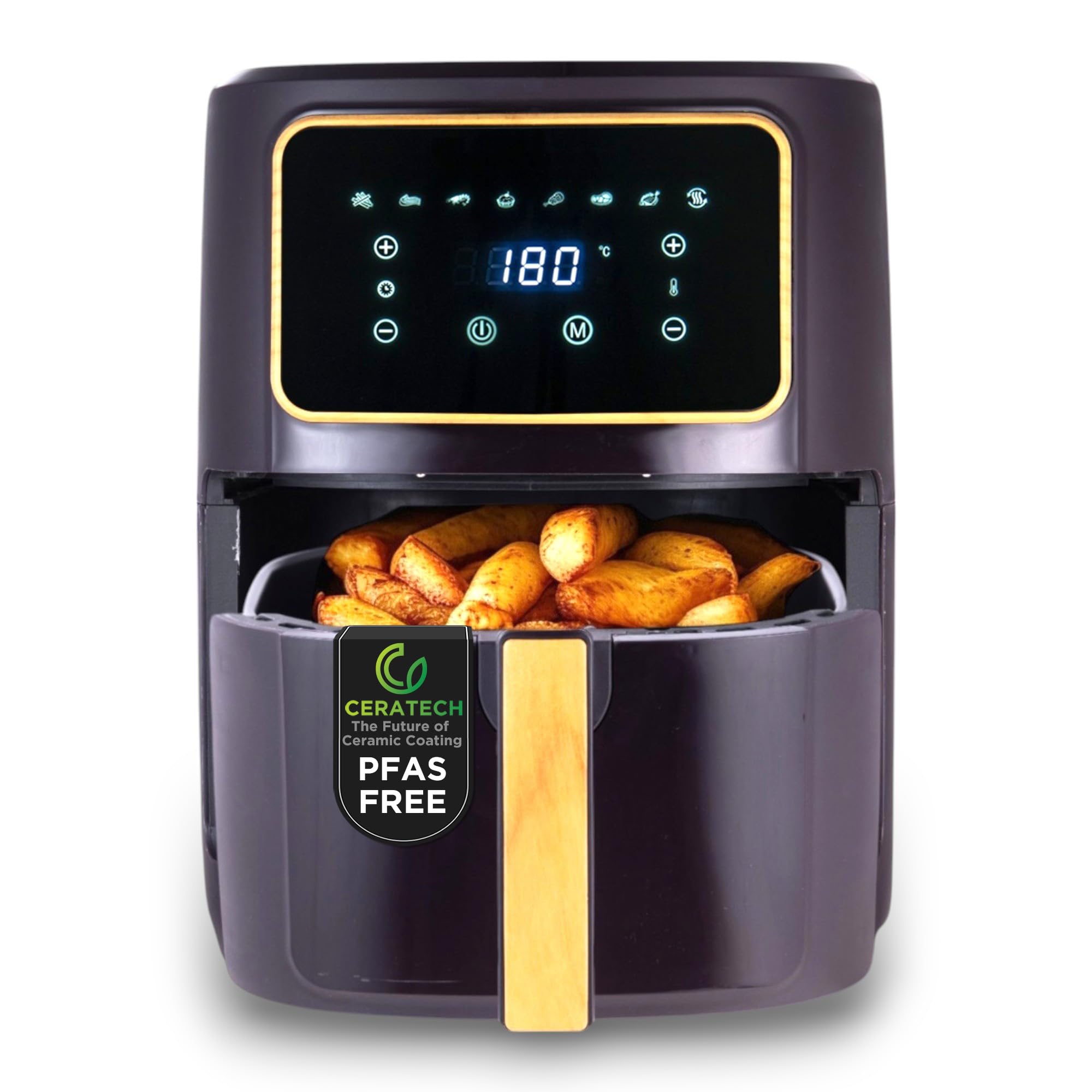 Freidora de aire de 1800W y 6,9L con 8 programas de cocción, revestimiento cerámico y ajuste de temperatura Bergner