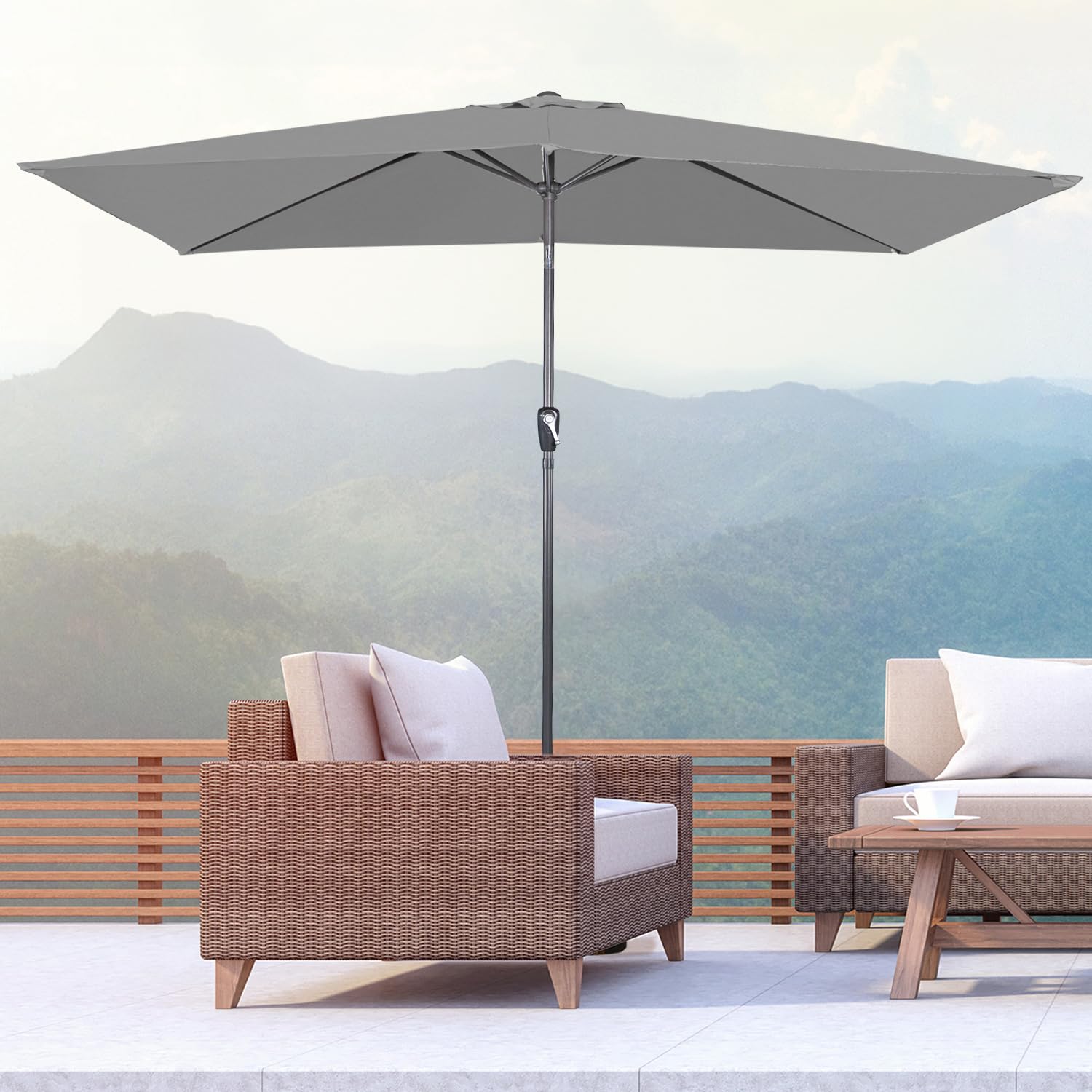 Angel Living 2x3M Ombrellone inclinabile in Alluminio e Poliestere Resistente alla ruggine (Grigio)