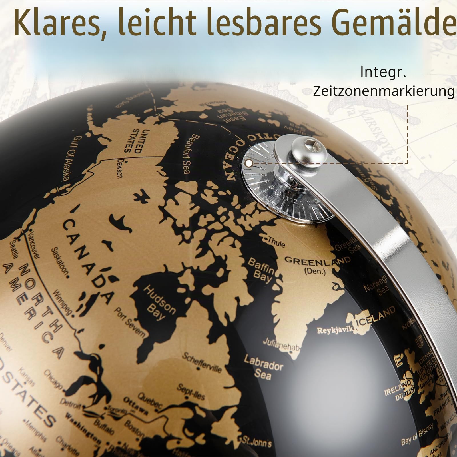 GIANTEX 20 cm Globus, Weltkugel mit stabilem Standfuß aus Metall, 360° drehbarer Schülerglobus, pädagogischer Globus für Kinder & Erwachsene, antiker Weltglobus Deko für Zuhause & Büro (Gold)