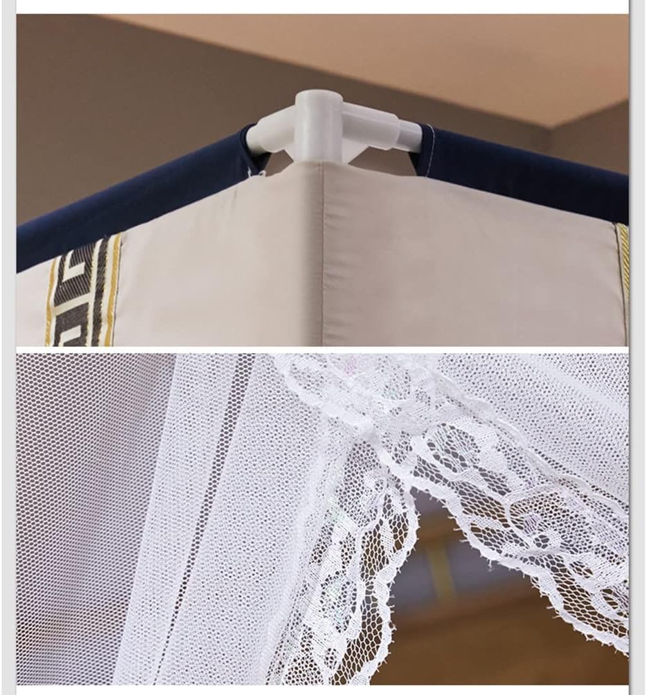 Summer Bed Canopy Mosquito Net for Single Double Bed, Adult Boy Bedroom Dorm Bed Curtain Decoration with Stand (Color : Beige-1, Size : 120X200cm/47X79in)