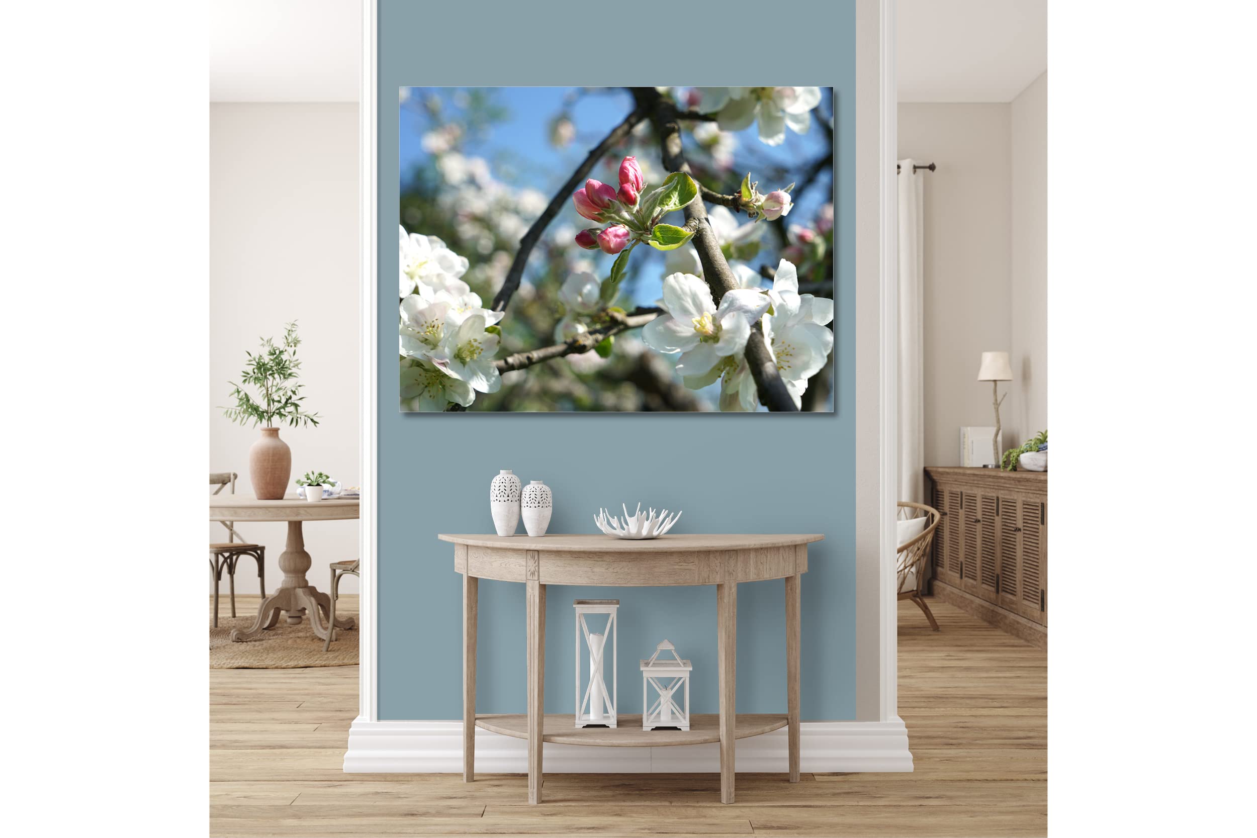Glücksvilla - Fioritura dei meli 4 (tela 2 cm, 160 x 120 cm) | varie misure - quadro murale orizzontale - giardino fiori fioritura pianta natura botanica albero ramo ciliegia