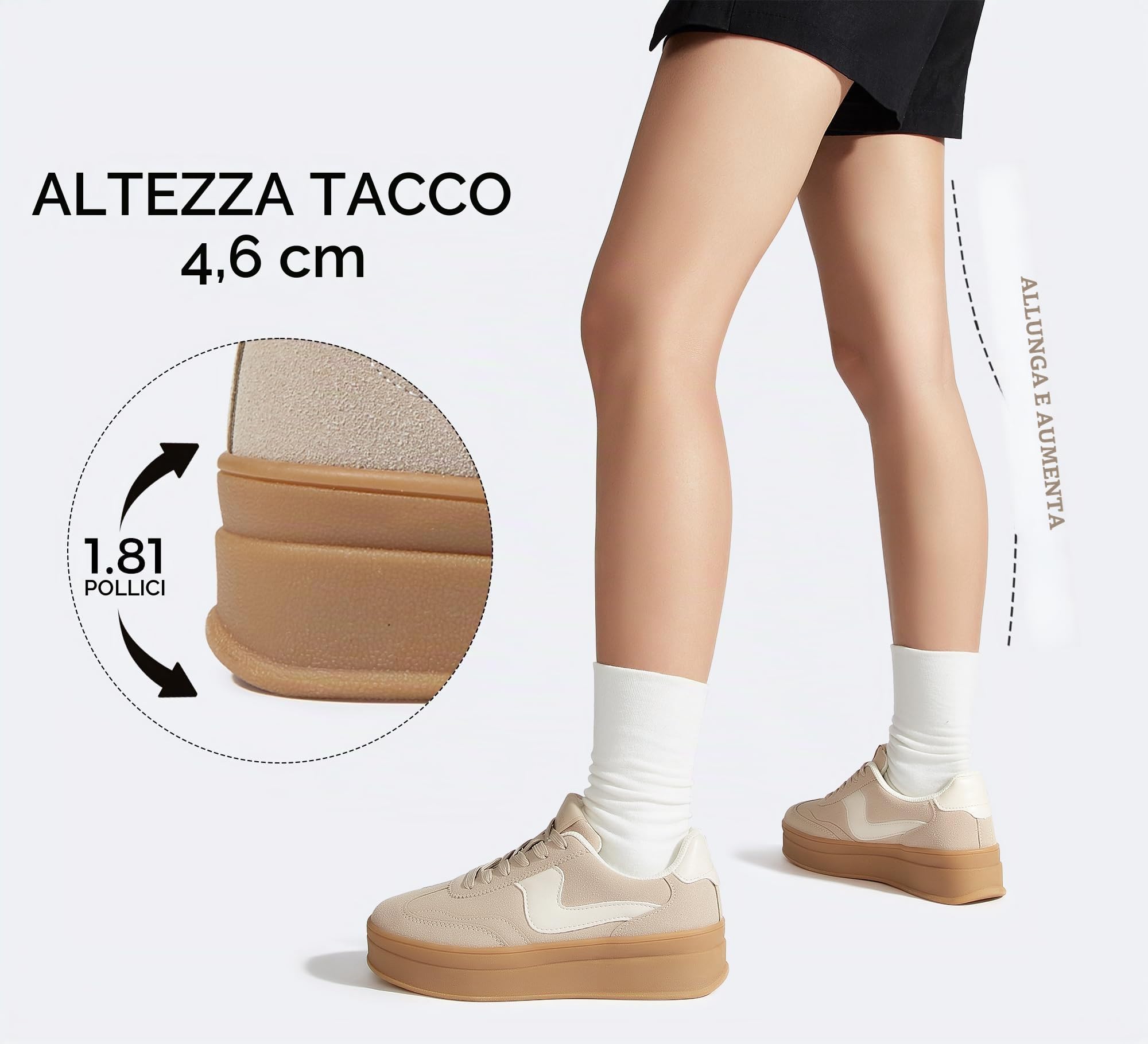 LUCKY STEP Sneakers Donna con Zeppa – Scarpe Chunky alla Moda, Scarpe Casual con Lacci, Comode per Camminare e Uso Quotidiano