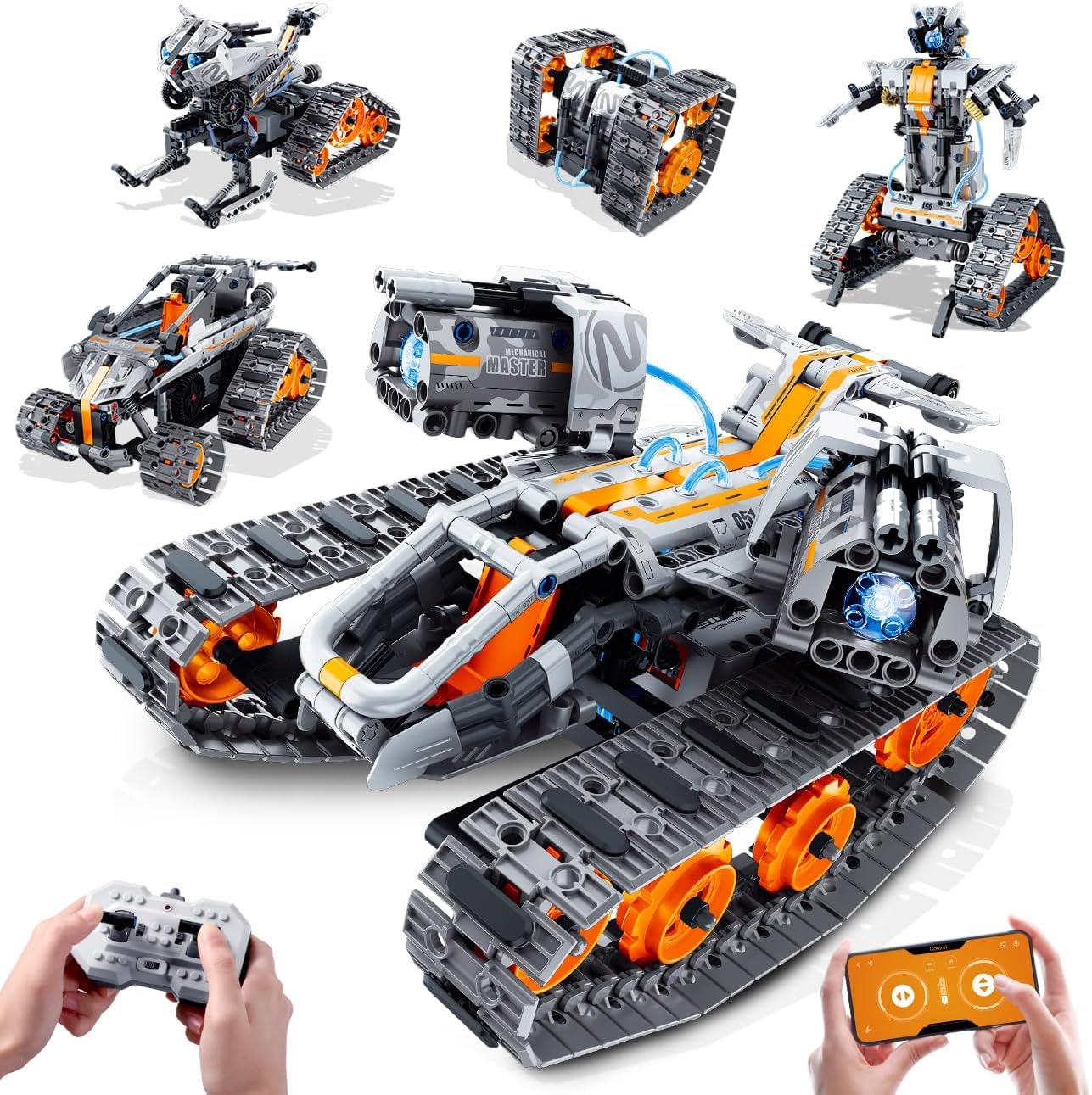 HiWEEGO Kit de construcción de Robot 5 en 1 luz LED, aplicación y Mando a Distancia, Juguete robótico Recargable para niños de 6 a 12 años, cumpleaños