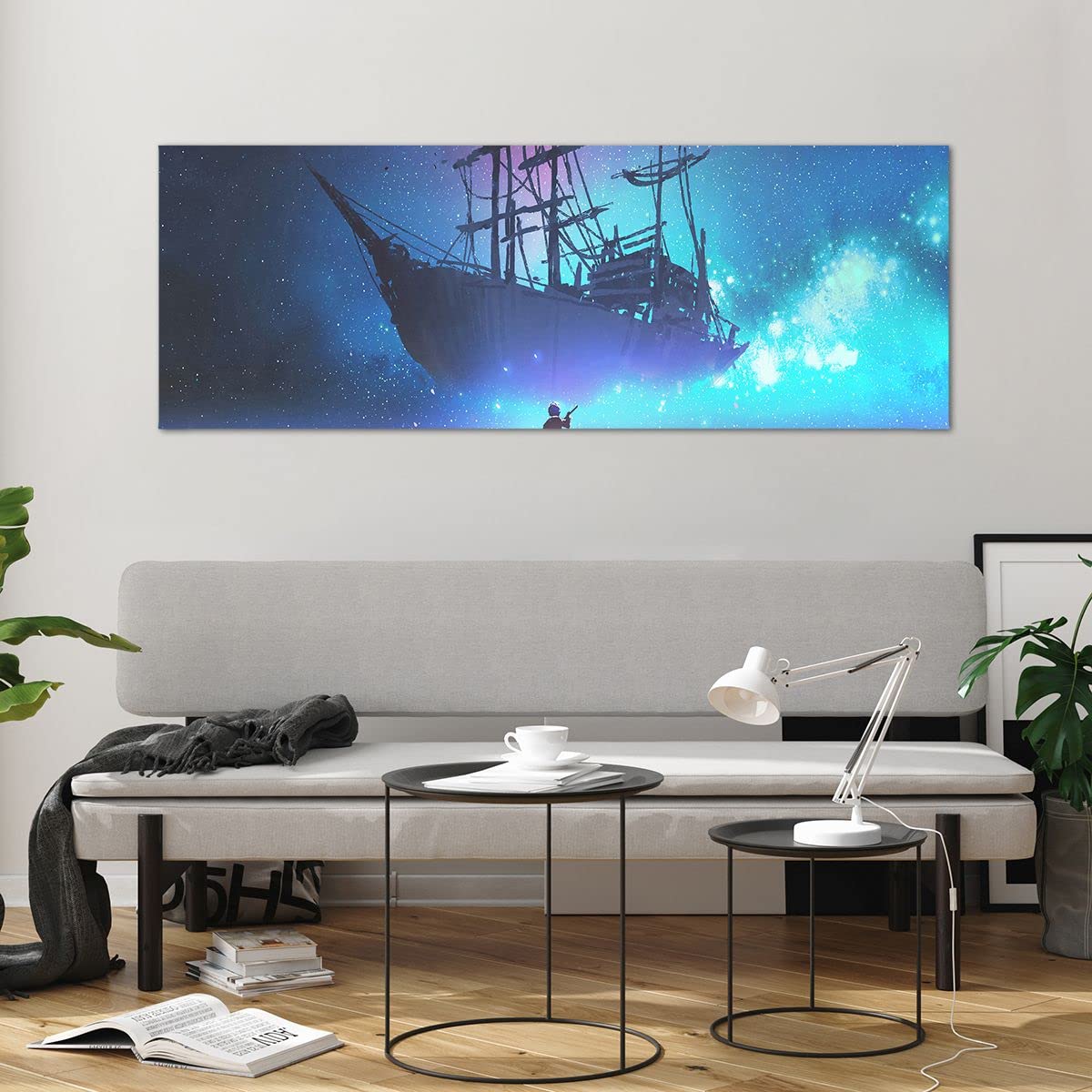 Cuadro sobre Vidrio 140x50cm Moderno Panorámico Infantil Fantasy - 4034 | Cuento de hadas Historia Navegación Cuadro Decorativo Arte mural Dormitorio Cuadros de Pared Impresión en Cristal ARTTOR