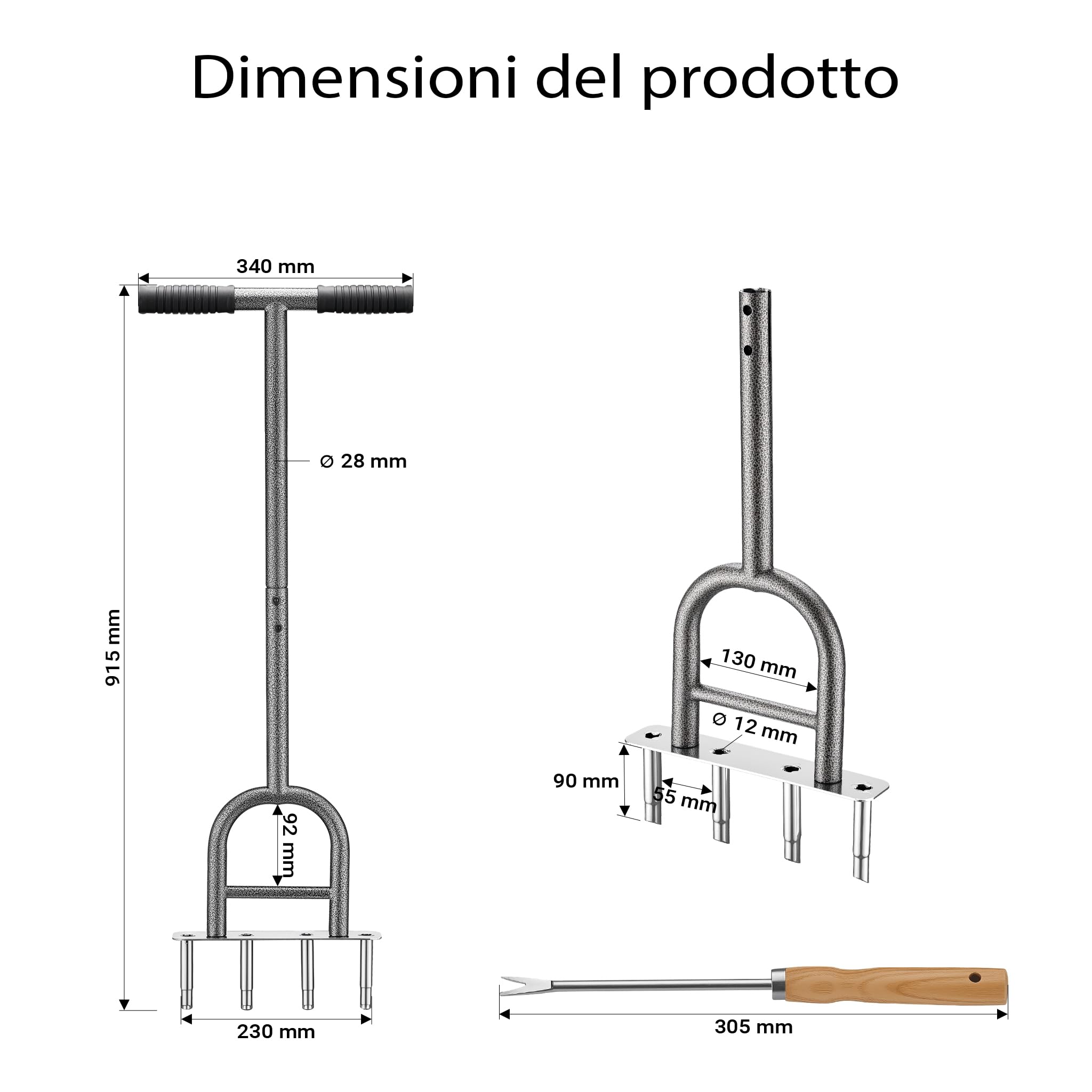 Wiltec Carotatrice manuale per prato in acciaio con impugnatura ergonomica a T e 4 fustelle