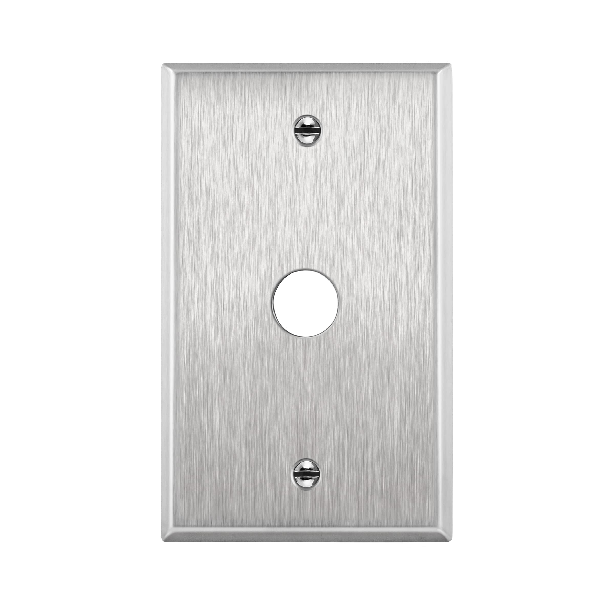 ENERLITES 0.625" Diameter Hole Phone Cable Metal Wall Plate, Corrosive Resistant, Size 1-Gang 4.50" x 2.76", 7761, 430 Stainless Steel, UL Listed, Silver