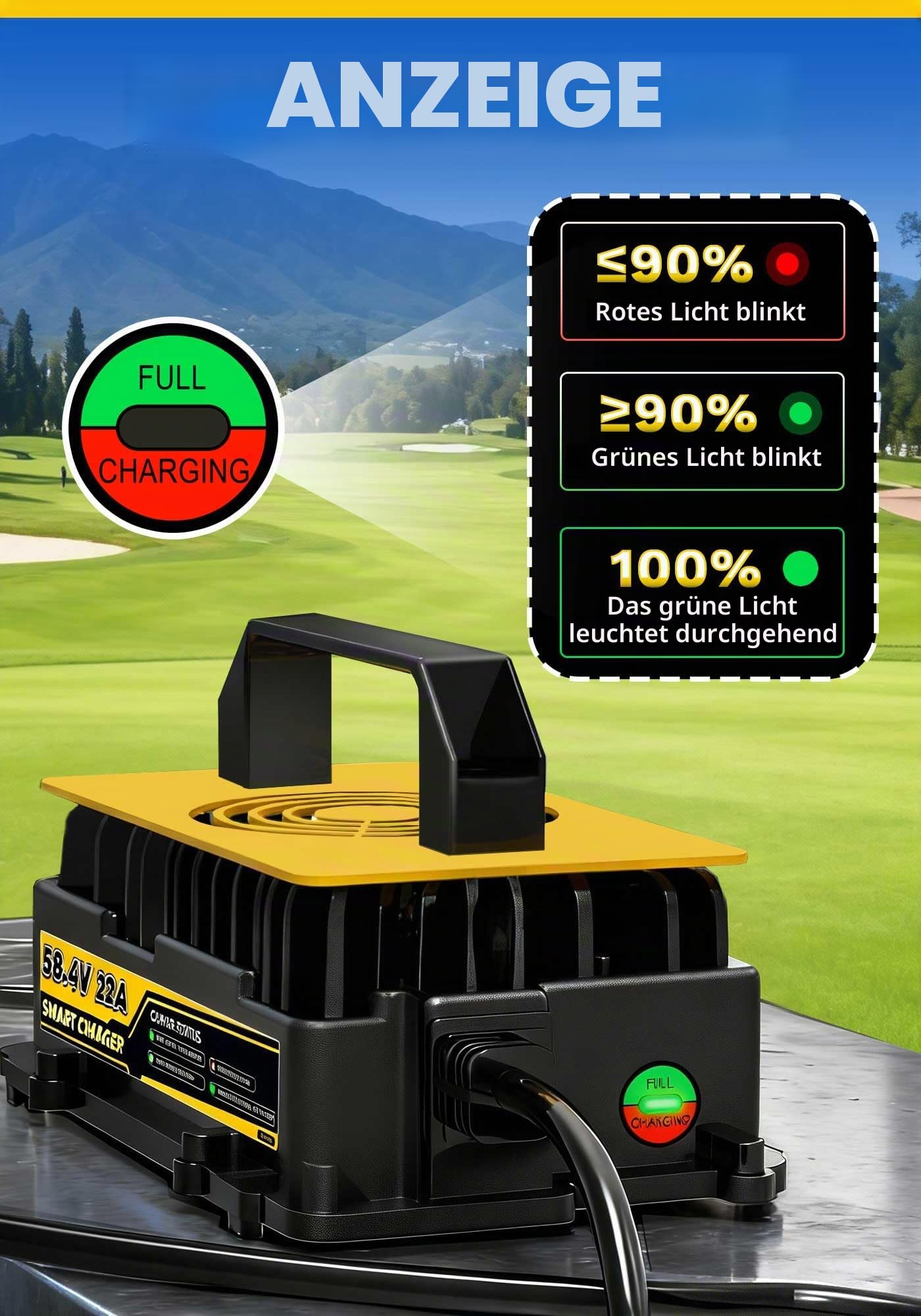 58,4V 22A LiFePO4 Lithium Batterie Ladegerät für 48V(51,2V) LiFePO4 Lithium Batterien, IP67 Wasserdicht Akku Ladegerät für Wohnmobile, Boot, Solar, Golfwagen