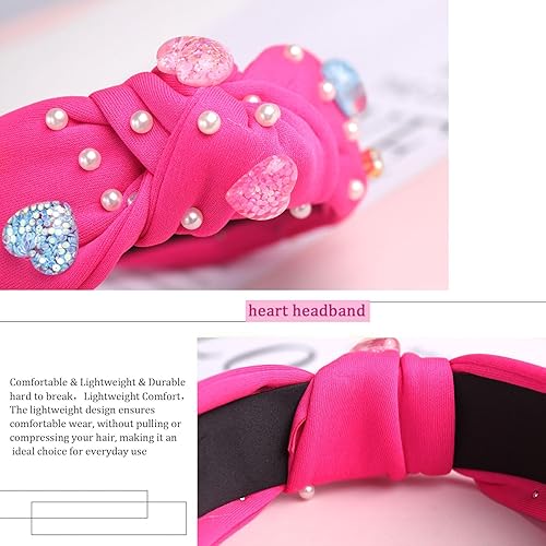 Miniatura 6 de Diadema para el día de San Valentín, accesorios para mujer, diadema de corazón con purpurina, diadema con diamantes de imitación, diadema anudada