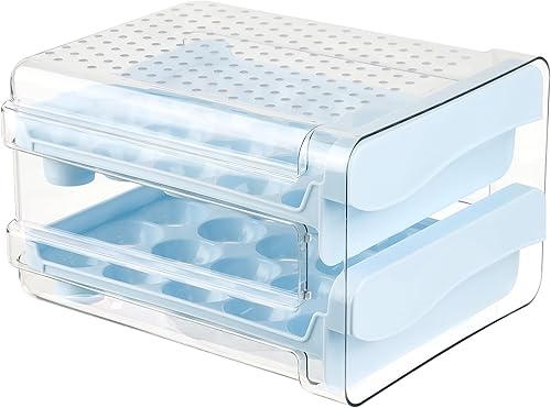 Miniatura 5 de Phantom Chef Recipiente organizador de huevos de gran capacidad con asas, soporte para huevos domésticos para refrigerador (beige)