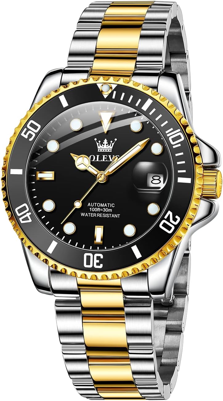 OLEVS Men's Watches Automatic, Luxury Gold and Silver Analog Tourbillon Watches for Men, Premium Rotatable Bezel Men's Dress Watches, Blue/Green/Black Dial