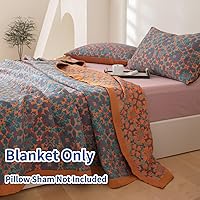 Vista 2 de Manta de 100% Algodón Muslin Jacquard con Estampado Floral Bohemio Mandala, Manta Suave para Cama 3 Capas Reversible Cubrecama Transpirable y Ligera
