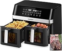 Vista 1 de Freidora de aire doble grande de 12 cuartos de galón, freidora de aire de doble zona 10 en 1 con 2 cestas de 6 cuartos de galón, panel fácil de 60°