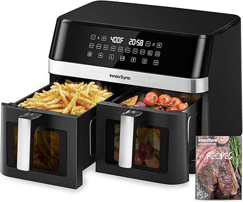 12QT Large Dual Air Fryer, 10-in-1 Double Zone Airfryer with