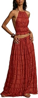 Womens Maxi Skirt Set with Lace Up Tank