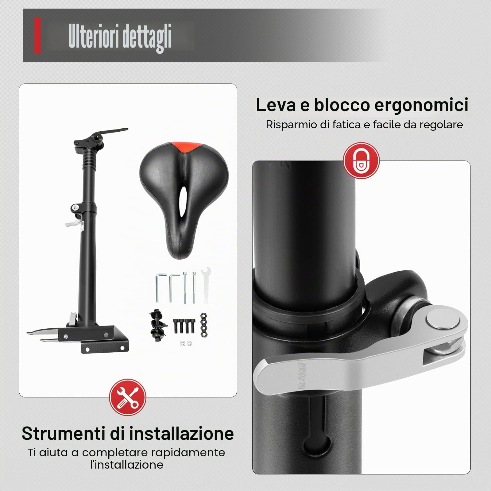 Sedile per monopattino elettrico, seduta per pattini, altezza regolabile da 50 a 68 cm, bicicletta elettrica, colore nero, fino a 100 kg