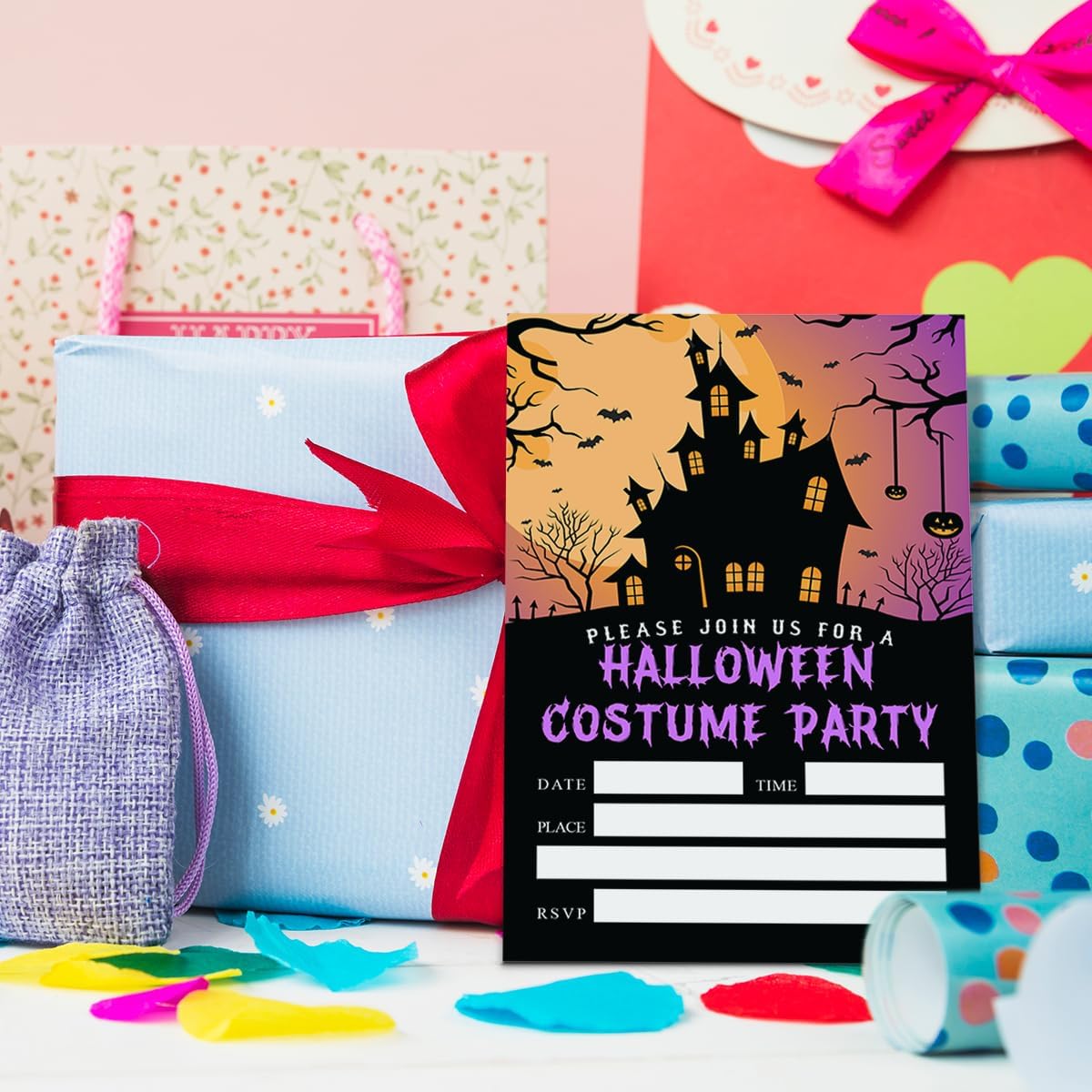 Halloween Costume Birthday Party Invitations, Halloween Birthday Invitations Vintage Spooky Invite Cards, 20 Invites with Envelopes (4"x6")