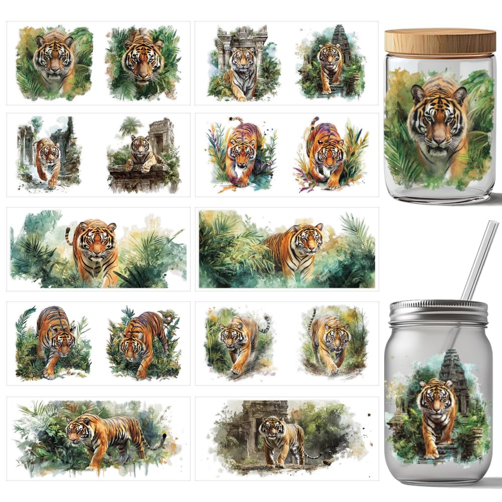 10 Pcs Wildlife UV DTF Cup Transfer Stickers - Waterproof Animal Patterns For 16 Oz Glass Cups & Crafts