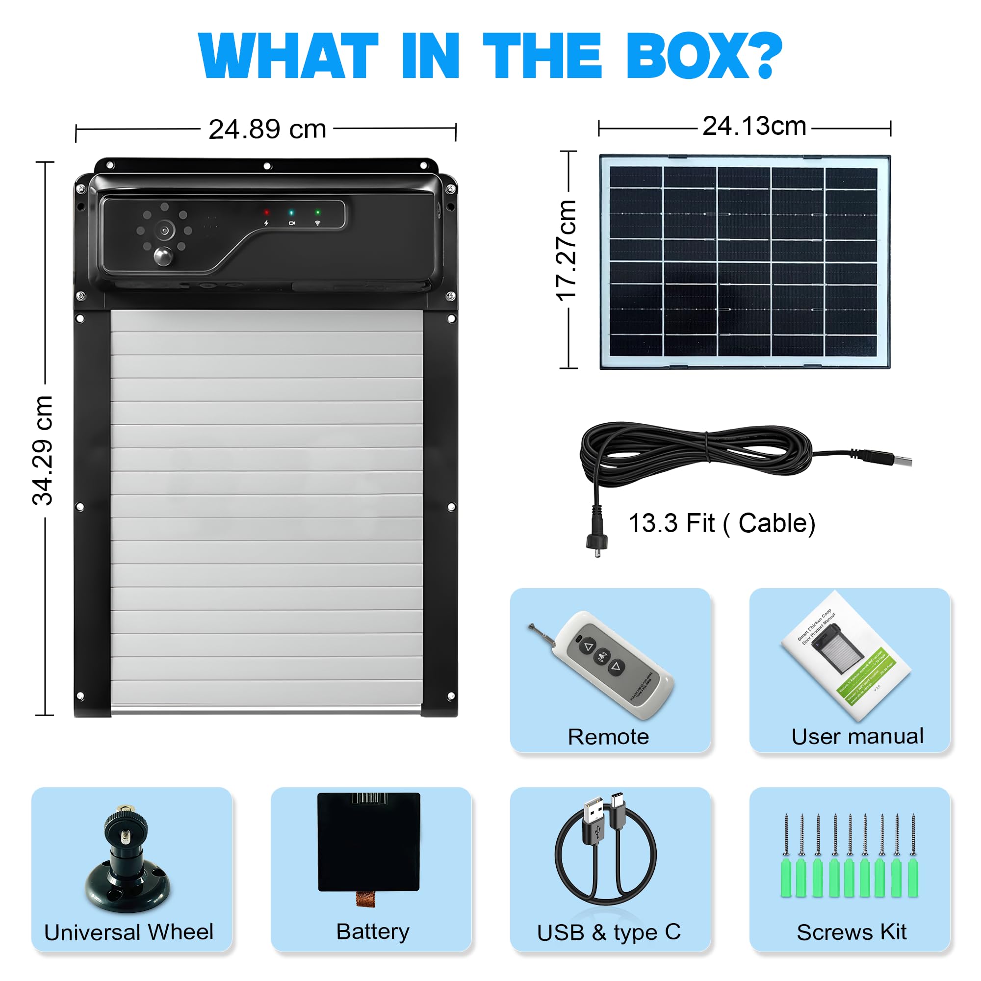 Automatic Solar Chicken Coop Door with Camera 1080P HD, Remote Night Vision Motion Detector Safety Mechanism - 8W Chicken Coop Door Battery Powered 5000 mAh - Predator Protected Automatic Gate Opener