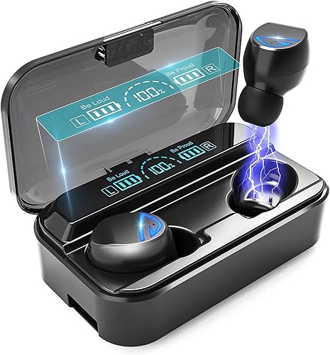 Auriculares inalámbricos, auriculares Bluetooth 5.2 con funda de carga inalámbrica de 1200 mAh-60 horas de tiempo de reproducción, función de carga