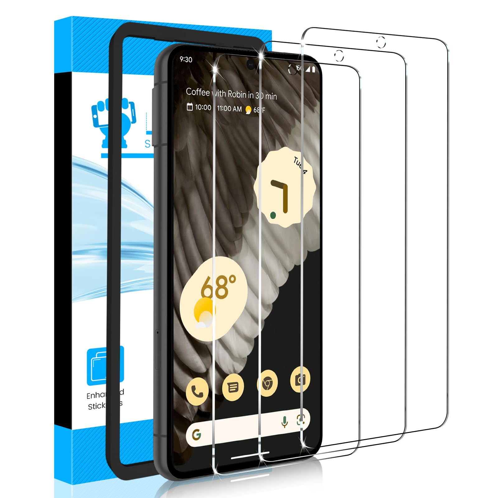 LYWHL 3 Pack for Google Pixel 8 Tempered Glass Screen Protector with Easy Installation Frame, Sensitive Touch & Fingerprint Unlock, Shatterproof Durable Case Friendly